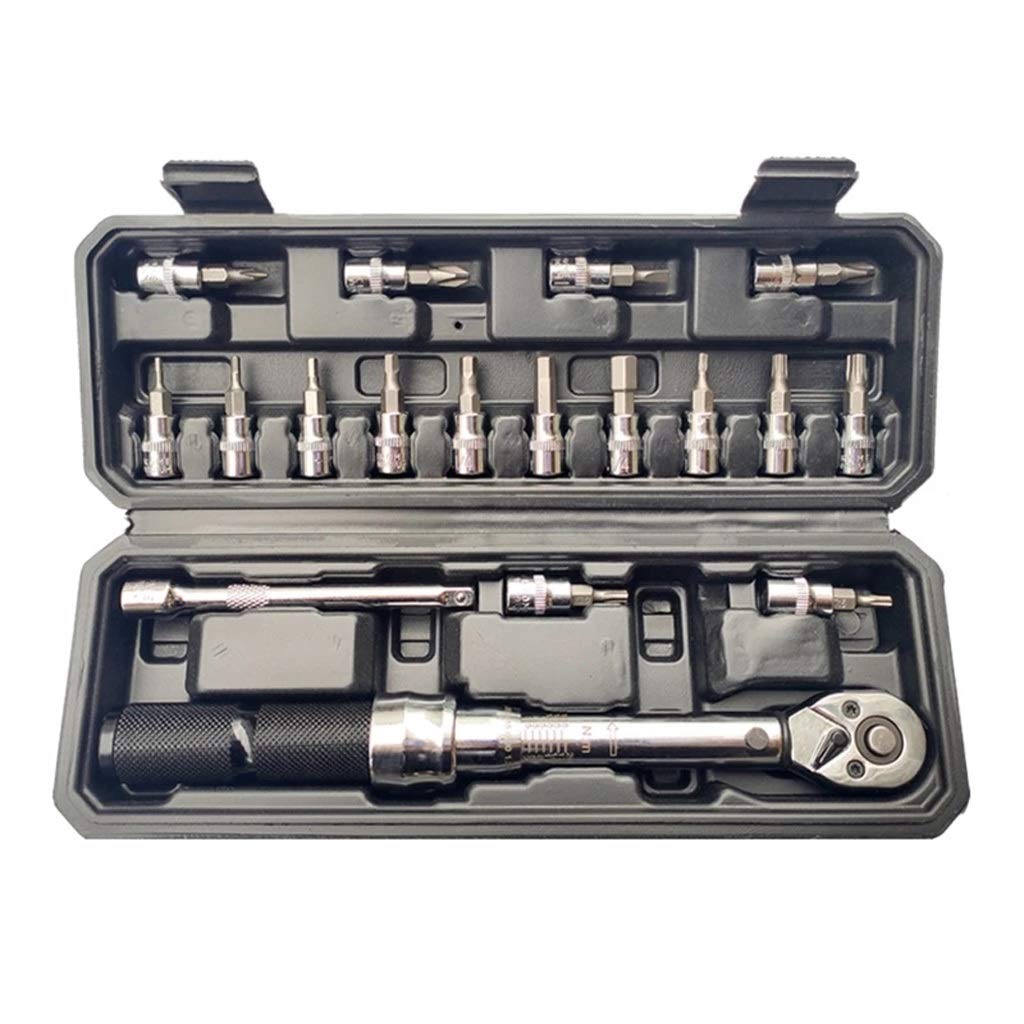 18-Piece Bicycle Repair Tool Set with Adjustable Ratchet Torque Wrench (2-20Nm) - Professional Bike Maintenance Kit for Home & Roadside Repairs