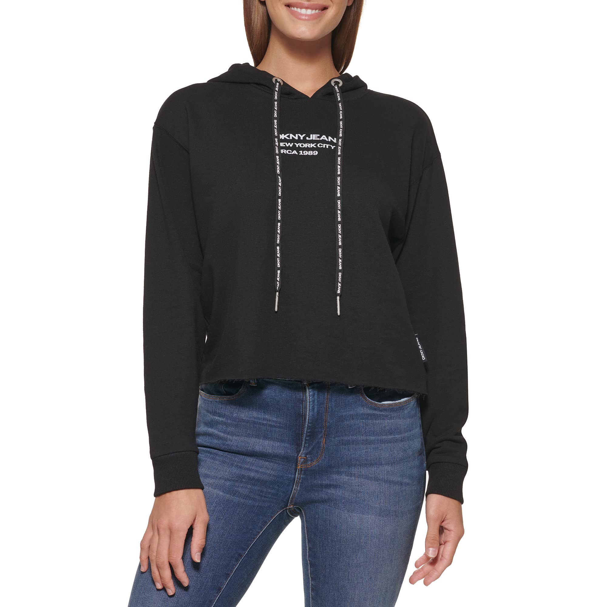 DKNY Women's Logo Drawstring Hoodie Pullover Sweatshirt - Casual Streetwear for Everyday Comfort & Style