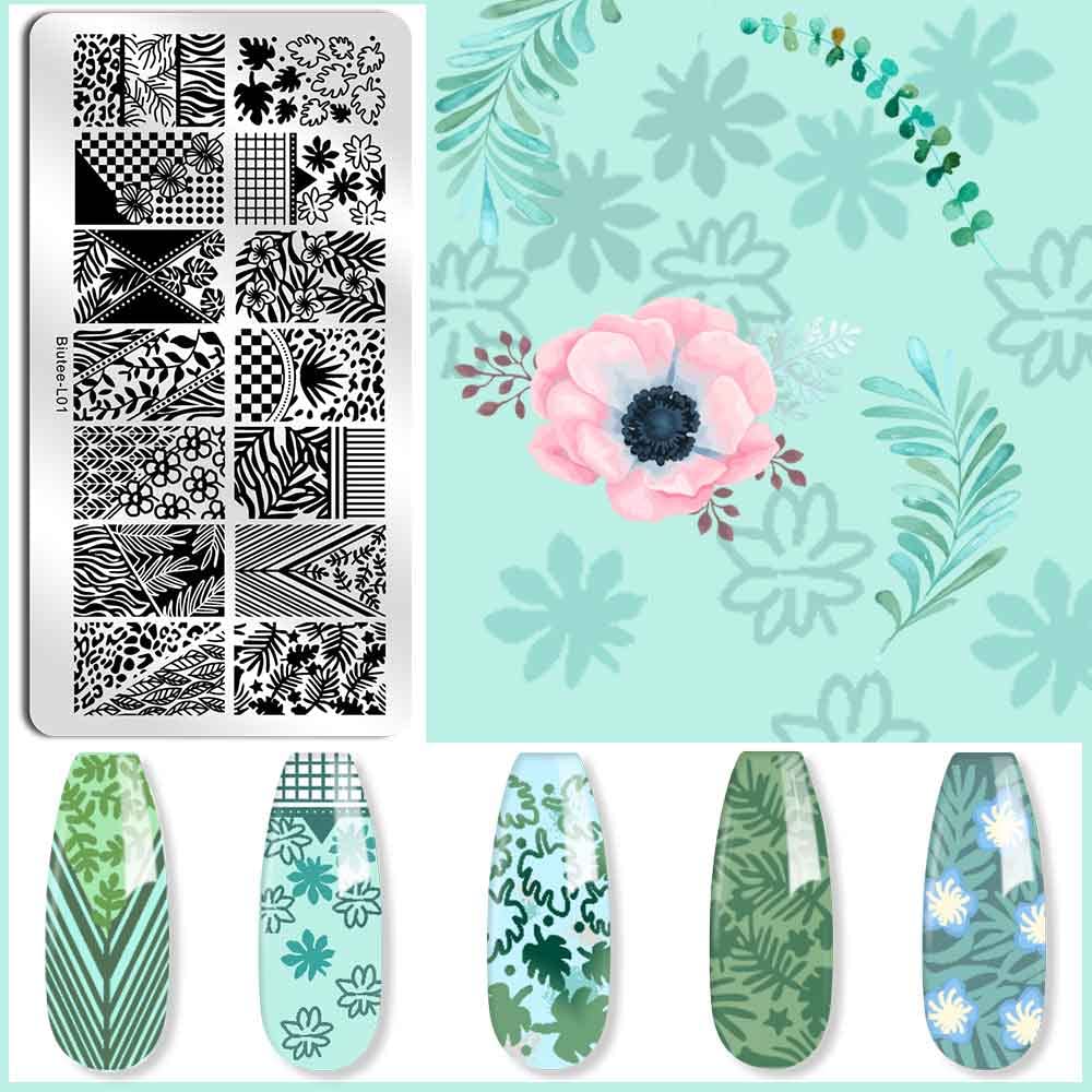 Biutee 8-Piece Nail Stamping Plates Set with 10 Nail Art Templates & Stamper - Rose Flower Animal Designs for Valentine's Day - Perfect for DIY Gel Polish Manicures at Home or Salon