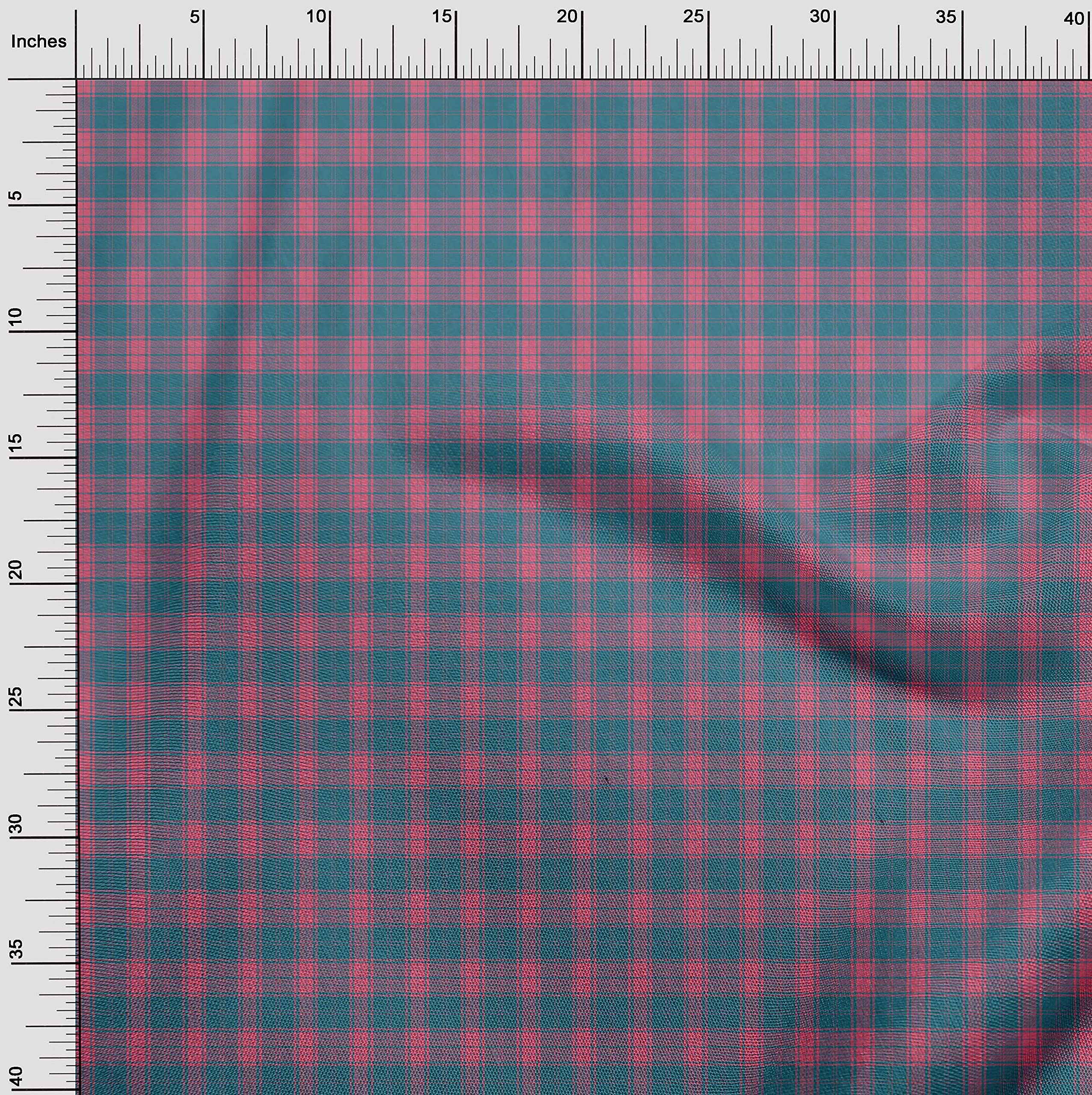 oneOone Georgette Viscose Pink Check Print Fabric by The Yard - 42 Inch Wide Flowy Dress Material for Summer Dresses, Blouses & DIY Sewing Projects