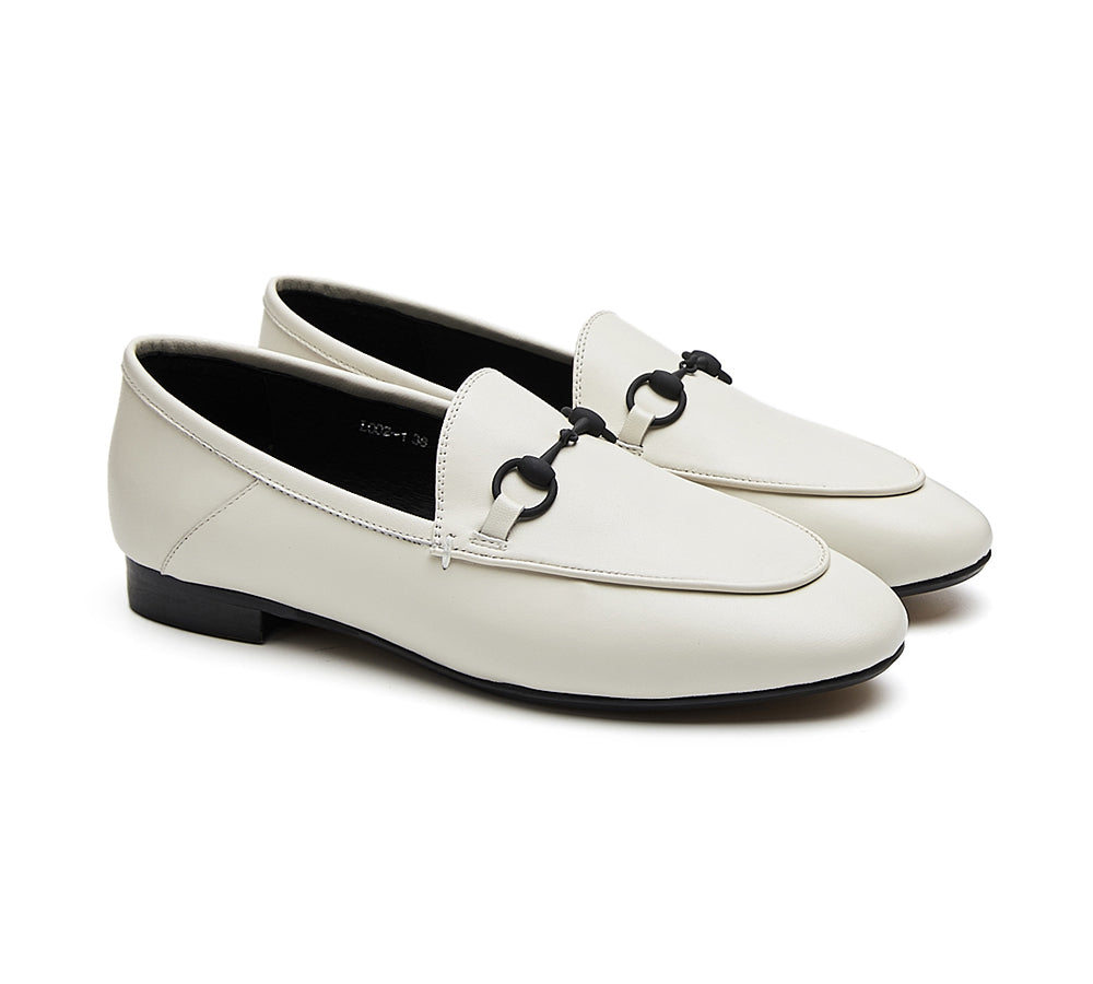 EVERAU® Women's Genuine Leather Buckle Loafers - Comfortable Slip-On Casual Shoes for Work, Office & Everyday Wear - Layla Style