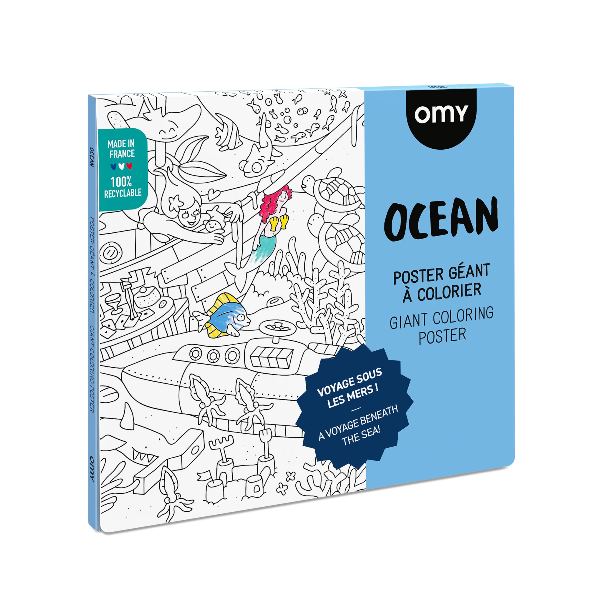 Omy Giant Coloring Poster - Ocean Voyage Under The Sea 40x28 Inches | Creative Fun for Kids, Teens, Adults & Family | Perfect for Home Decor, Birthday Gifts & Stress Relief Activities