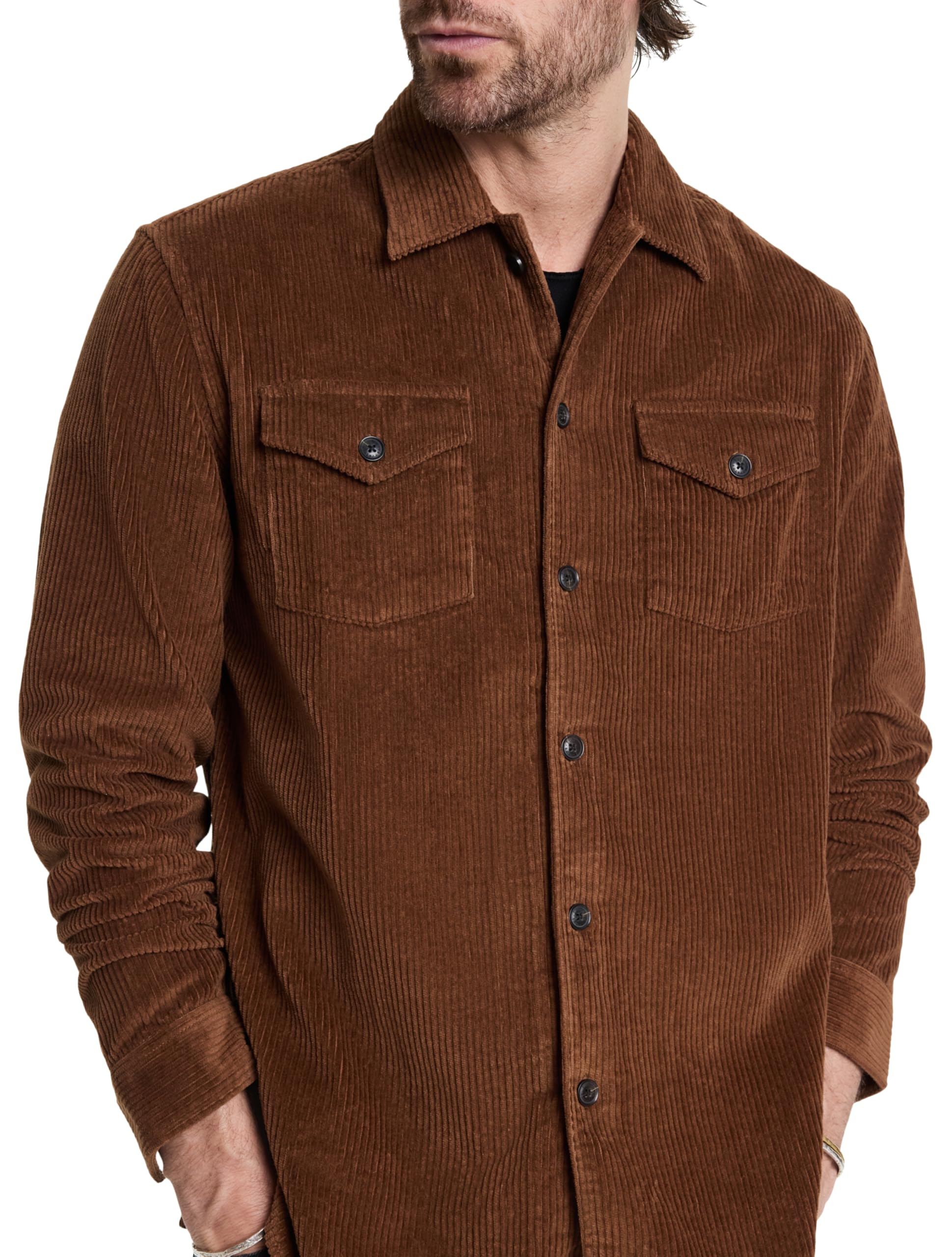 John Varvatos Men's Bauer Overshirt Jacket - Stylish Casual Shirt Jacket for Men, Lightweight Layering for Fall & Spring - Perfect for Work, Travel & Outdoor Activities