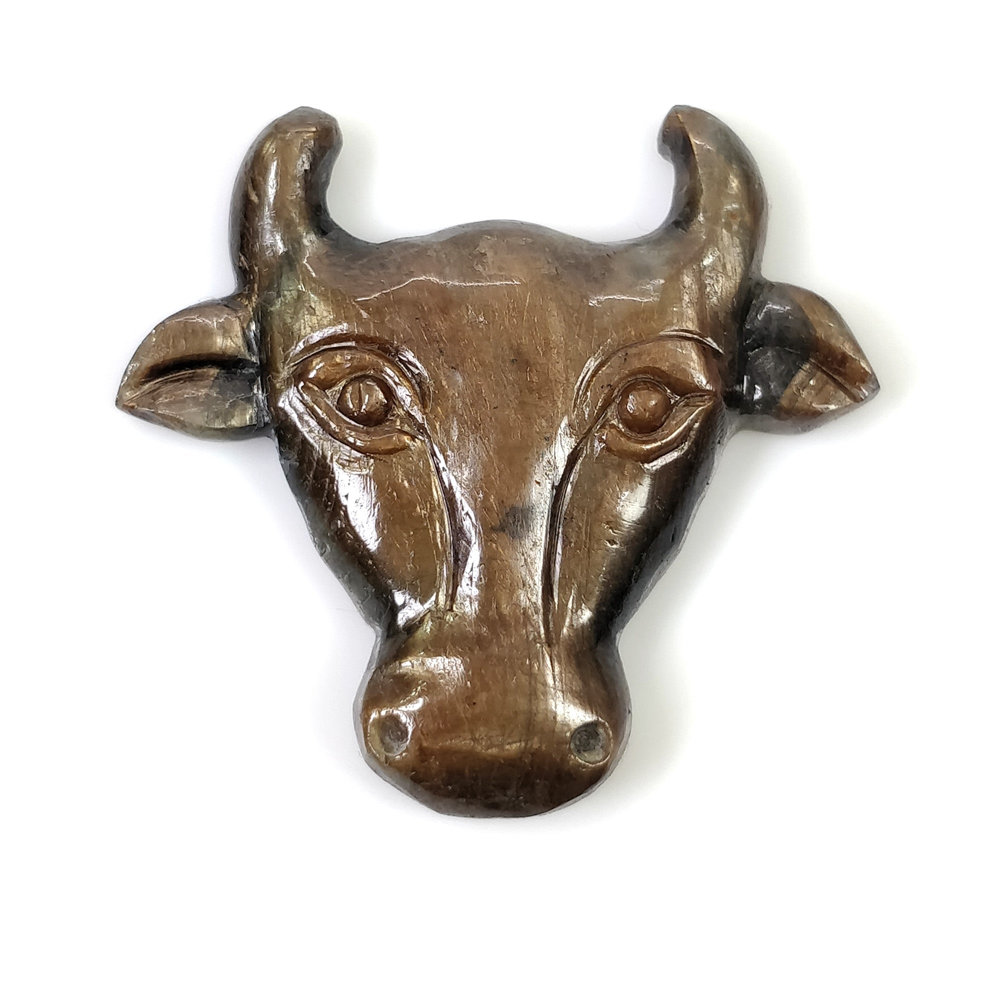 Natural Untreated Golden Brown Chocolate Sapphire Gemstone Carving - 43.50cts Hand Carved Bull's Face (32x34mm) for Jewelry Making, Collectibles & Spiritual Healing