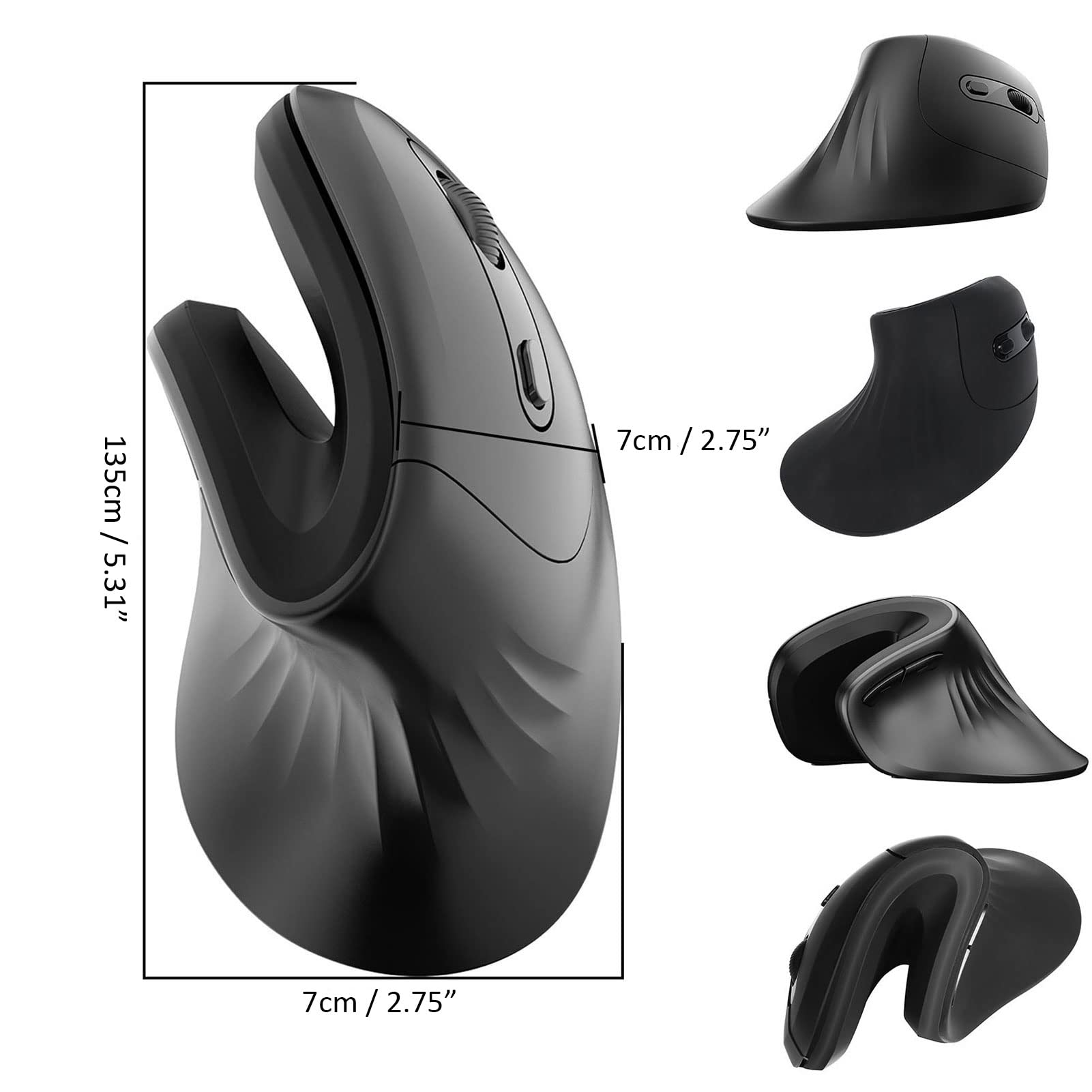 Ergonomic Vertical Mouse - 2400/3200 DPI Wired Optical Silent Mouse for Office & Laptop - Reduces Wrist Pain, Carpal Tunnel Relief - Comfortable Computer Mouse for Long Work Hours (Black) - Perfect for Office Workers, Programmers & Graphic Designers