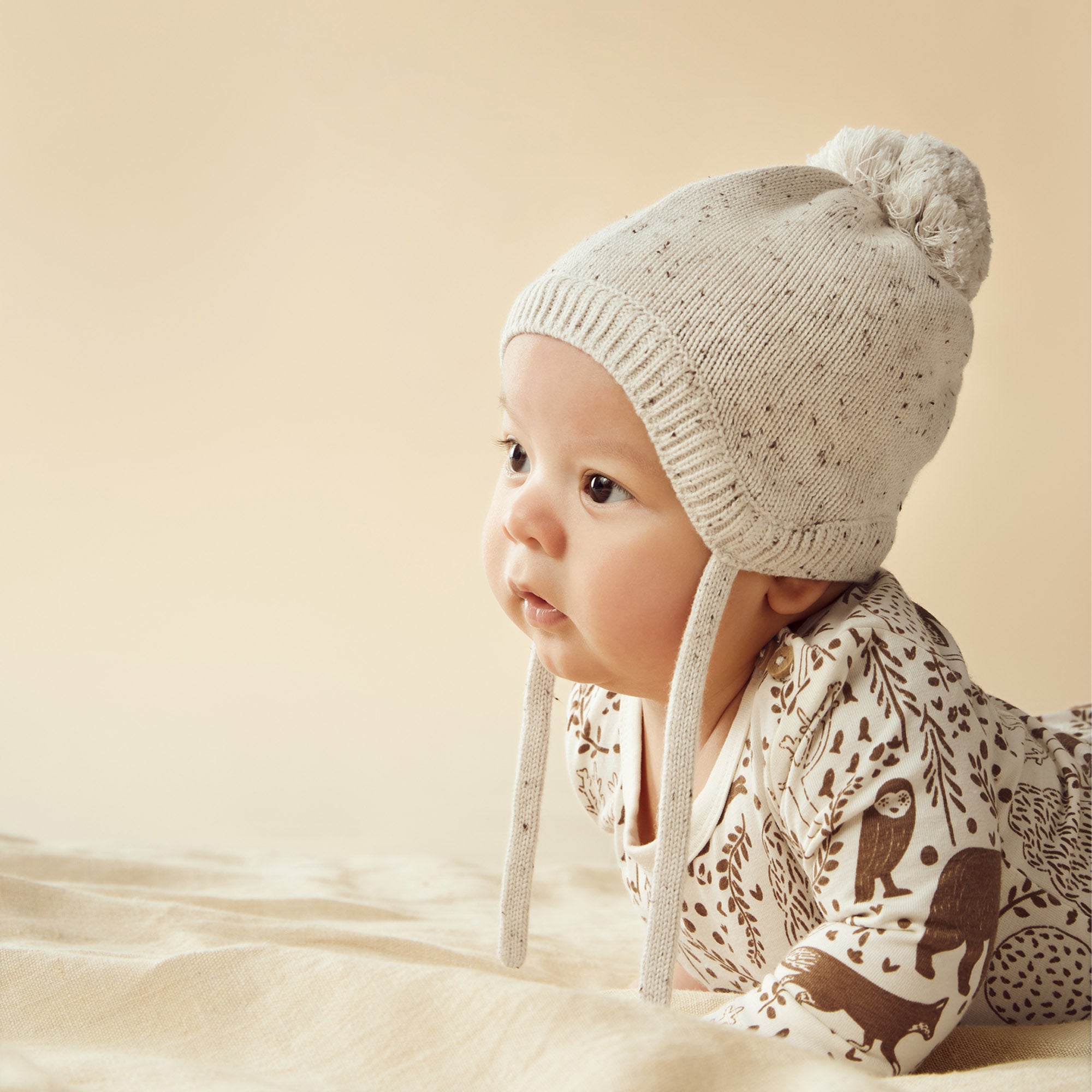 Organic Cotton Cookie and Cream Knitted Baby Bonnet - Soft & Breathable for Newborns, Infants - Perfect for Sleeping, Outdoors, and Photo Shoots