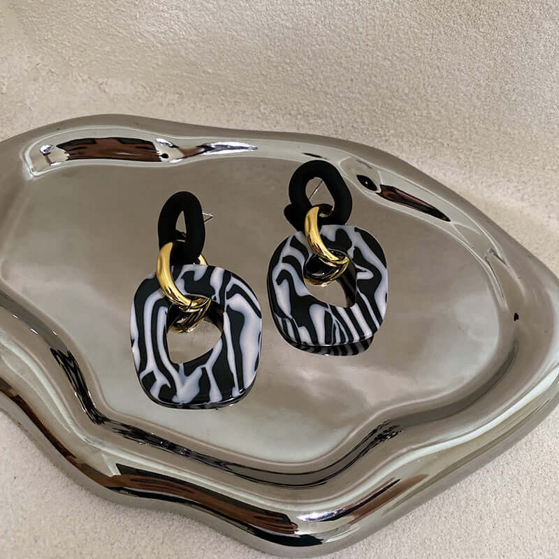 Zebra Stripes Acrylic Large Drop Earrings for Women | Fashion Statement Dangle Earrings | Perfect for Parties, Weddings & Date Nights | HE6745