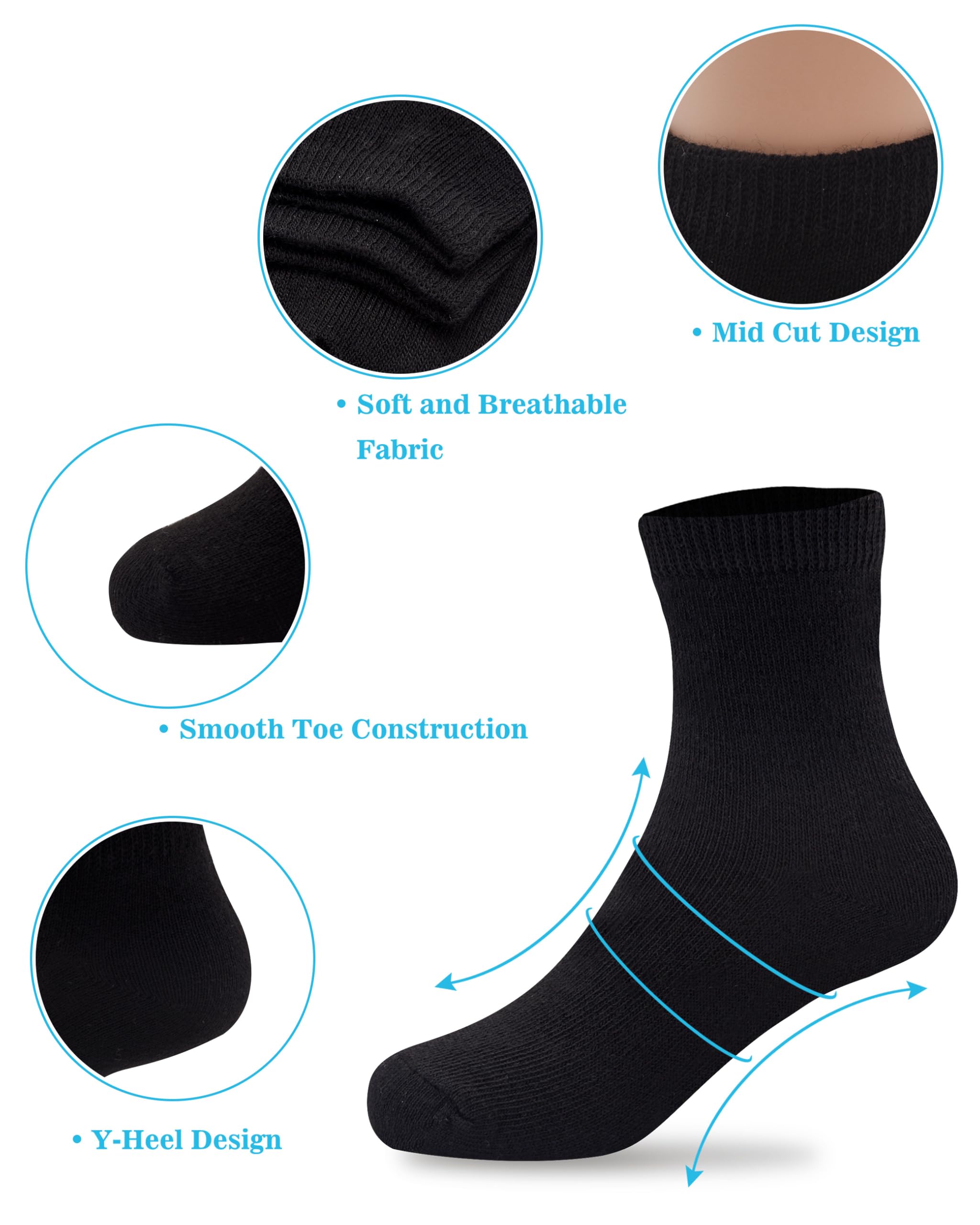 Duufin 12 Pairs Toddler Kids Crew Socks - Soft Cotton Athletic Mid-Calf Socks for Boys & Girls (1-5 Years) - Perfect for School, Sports & Everyday Play