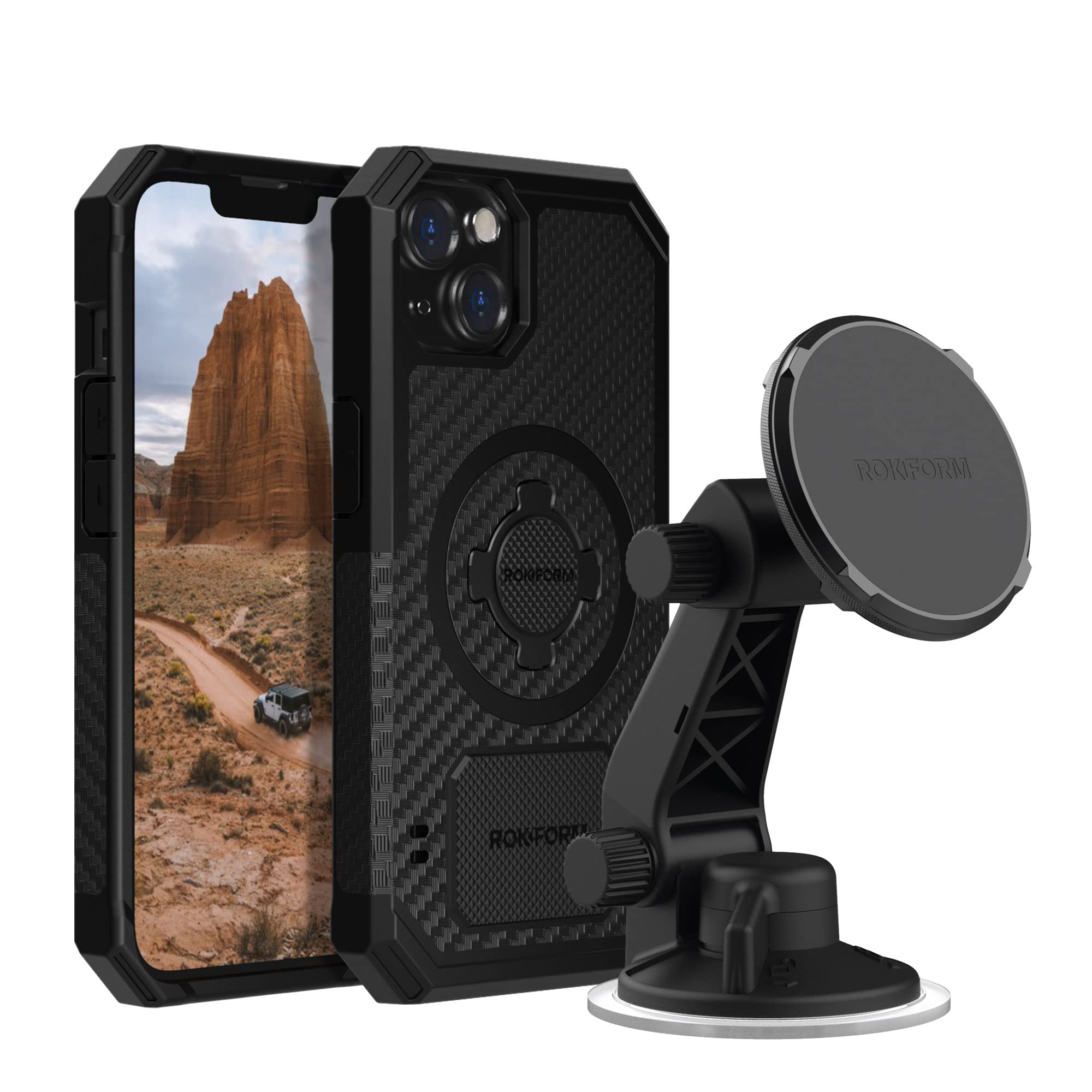 Rokform Rugged iPhone 13 Case with Magnetic Mount - Heavy Duty Protective Cover & Car Windshield Phone Holder for iPhone 13 - Perfect for Driving, Outdoor Adventures & Hands-Free Use