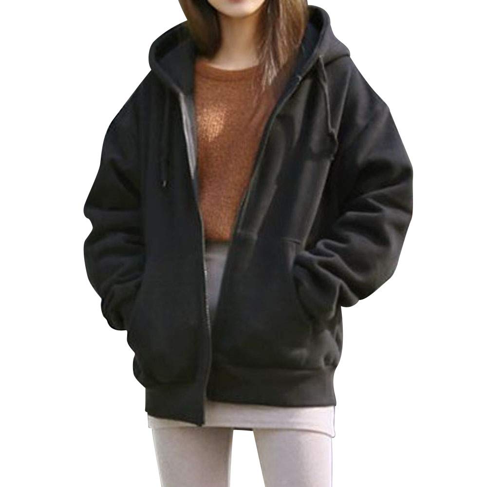 FEDULKSTORE Women's Light Gray Fleece Jacket - Hooded Zip-Up Casual Coat with Pockets & Loose Sleeves | Perfect for Outdoor Activities, Winter Wear & Everyday Fashion