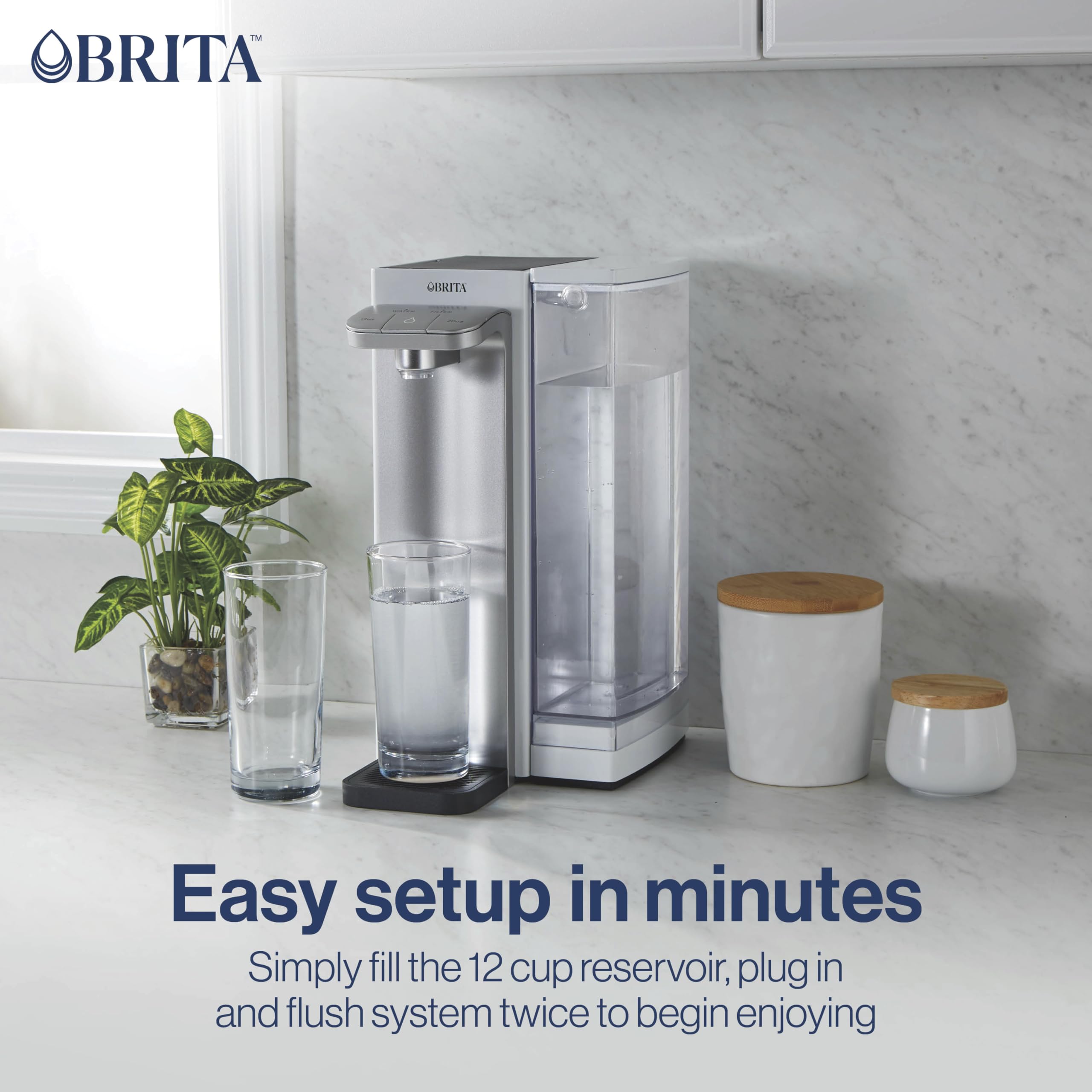 Brita Hub Instant Powerful Countertop Water Filter System - 12 Cup Capacity, Reduces 70+ Contaminants, Includes 6-Month Carbon Block Filter (White) - Perfect for Kitchen, Office & RV Use