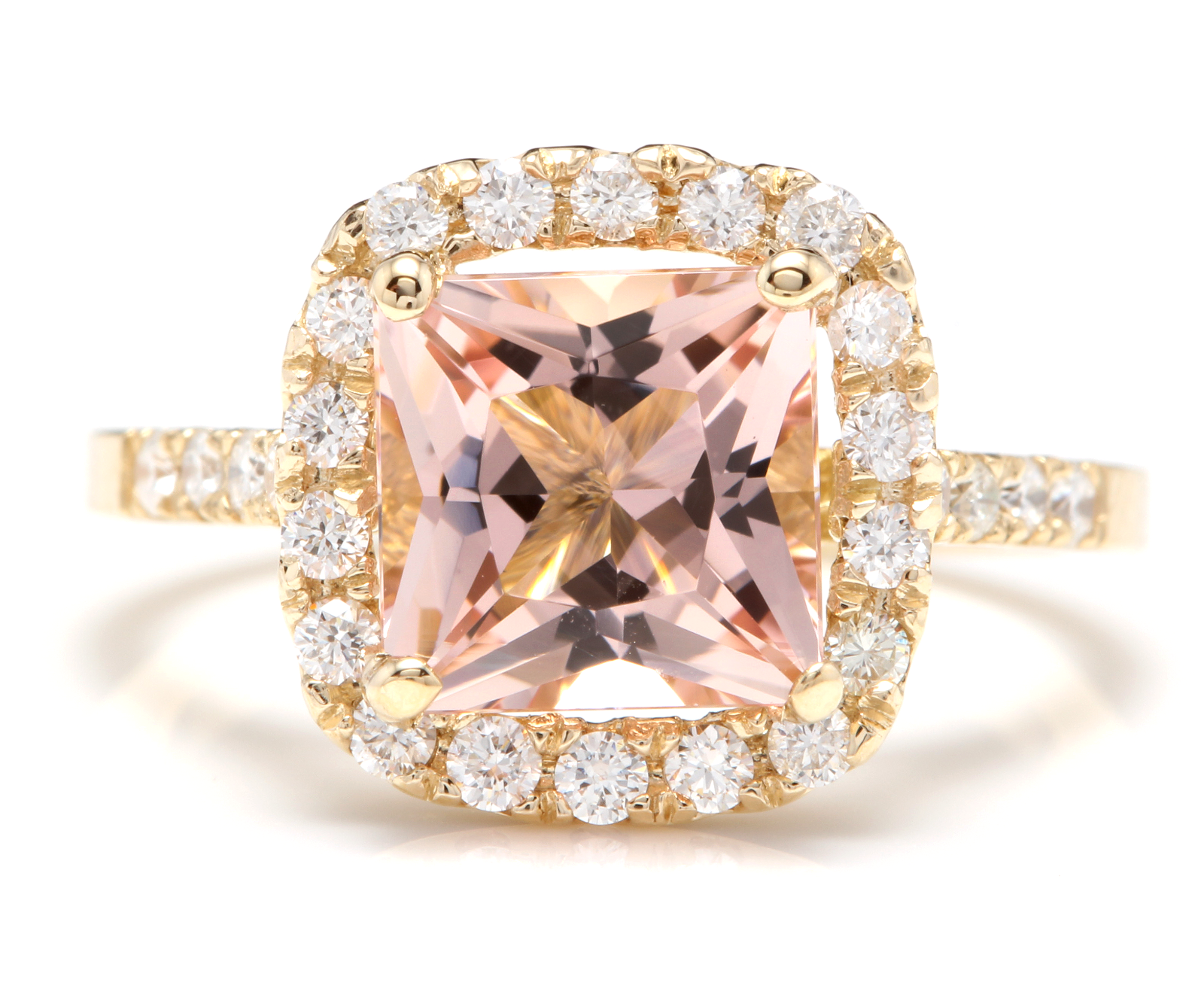 2.60 Carat Natural Morganite & Diamond 14K Yellow Gold Ring for Women - Elegant Engagement, Wedding, Anniversary Jewelry Gift