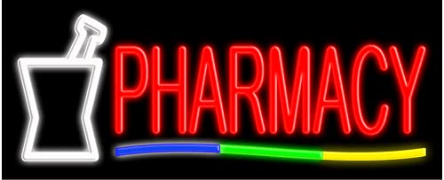 Vintage Pharmacy Glass Neon Sign #10869 – Handmade in USA – Perfect for Bar, Cafe, or Retro Home Decor