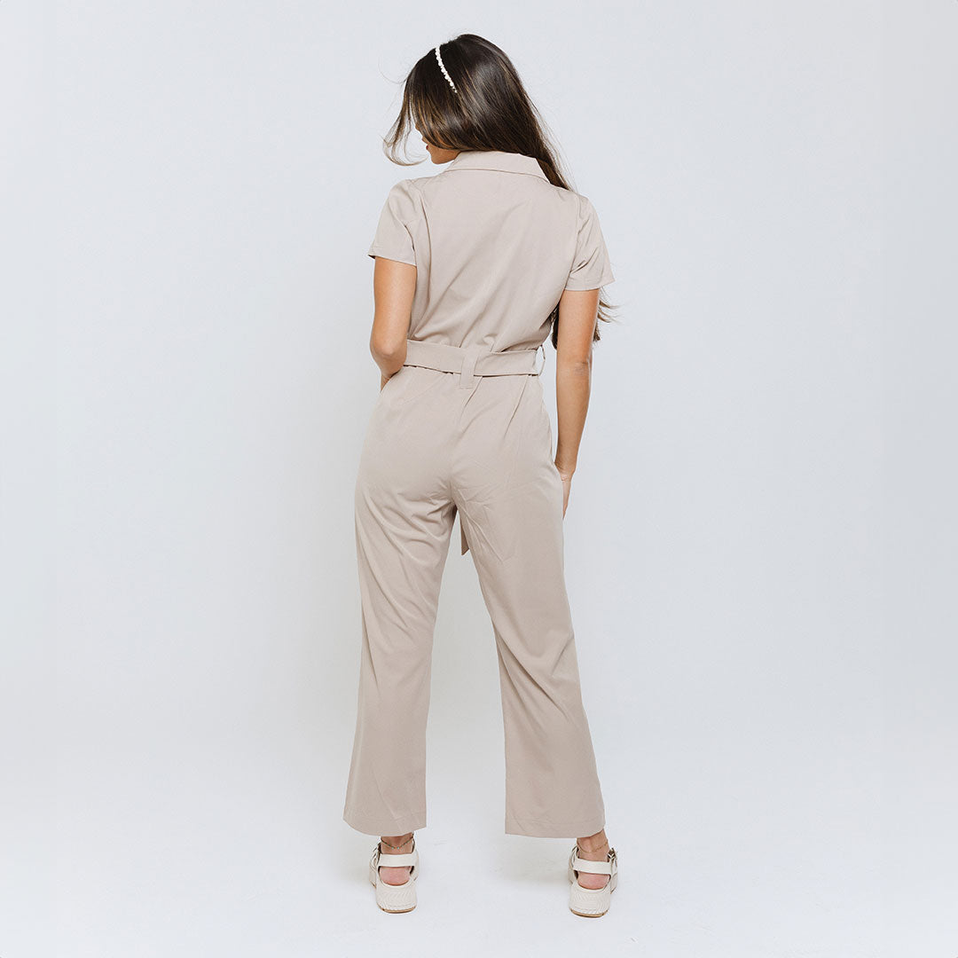 Stylish Women's City Jumpsuit in Cobblestone - Casual One-Piece Romper for Urban Outings & Weekend Brunch