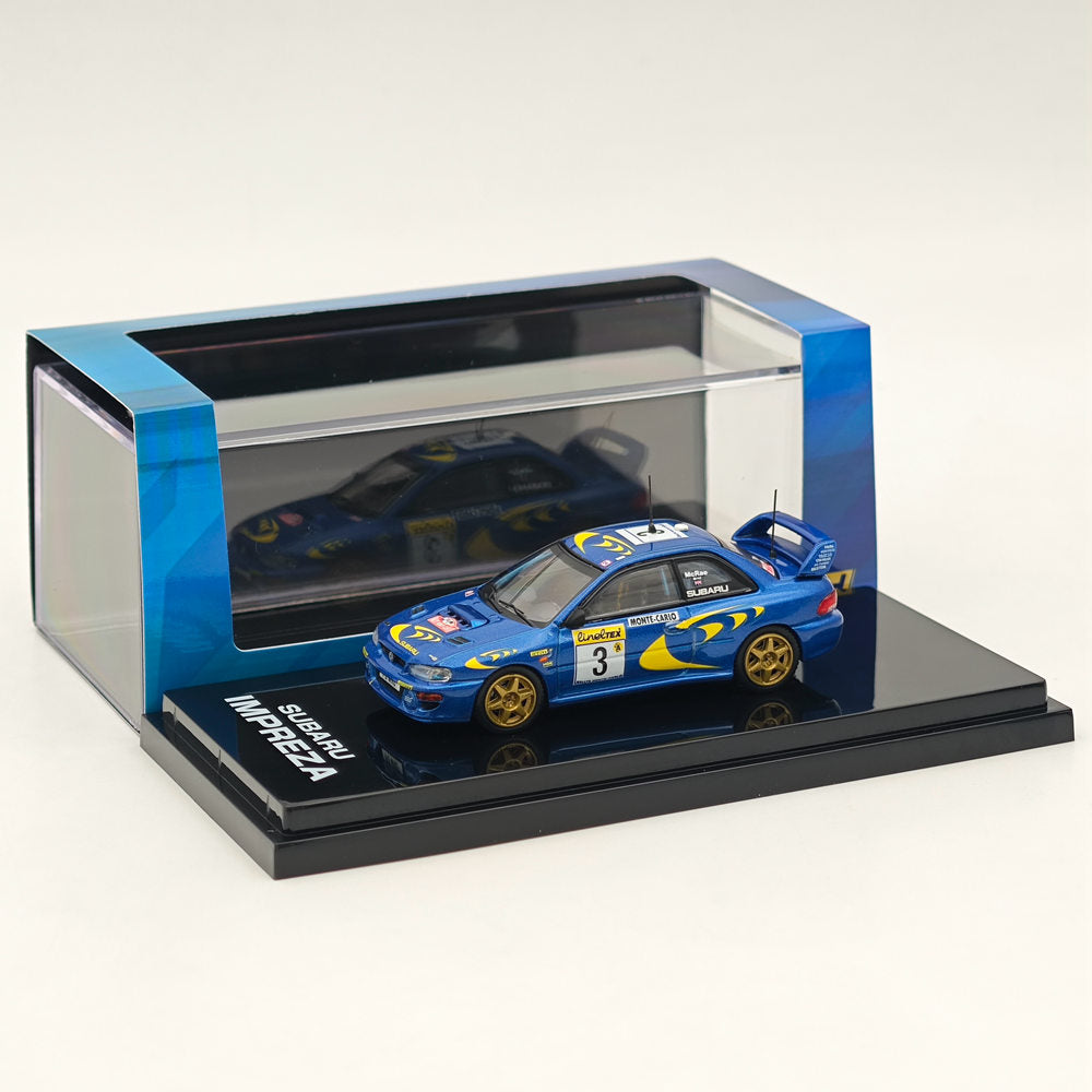 1/64 Scale Subaru Impreza WRC 1997 #3 Monte Carlo Blue Diecast Model Car - Collectible Hobby Japan Miniature for Racing Enthusiasts & Display Showcase