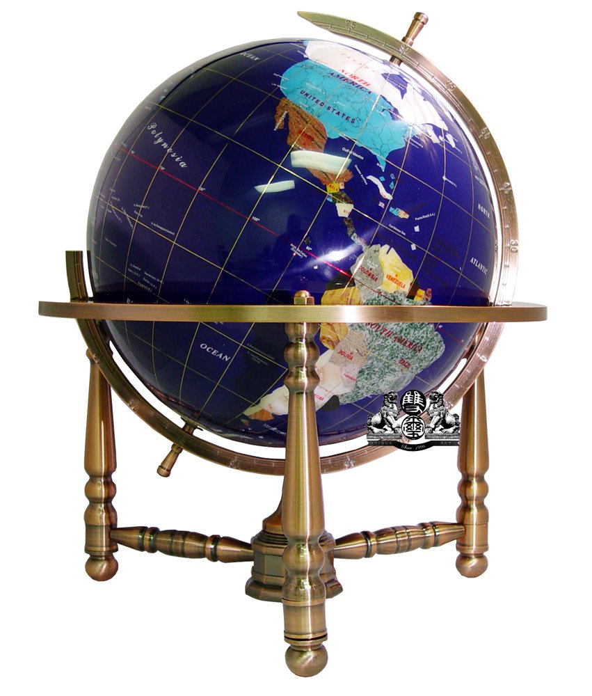 19-Inch Blue Lapis Ocean Gemstone World Globe with Copper Stand - Unique Handcrafted Art Piece for Home & Office Decor, Perfect Gift for Travel Lovers & Collectors