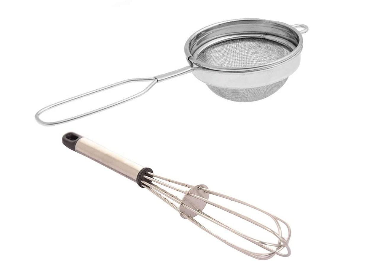 Premium Stainless Steel Fine Mesh Tea Strainer with Whisk Beater - 2 Pack | Durable Tea Filter for Loose Leaf Tea, Herbal Infusions & Matcha | Perfect for Home, Office & Travel Use