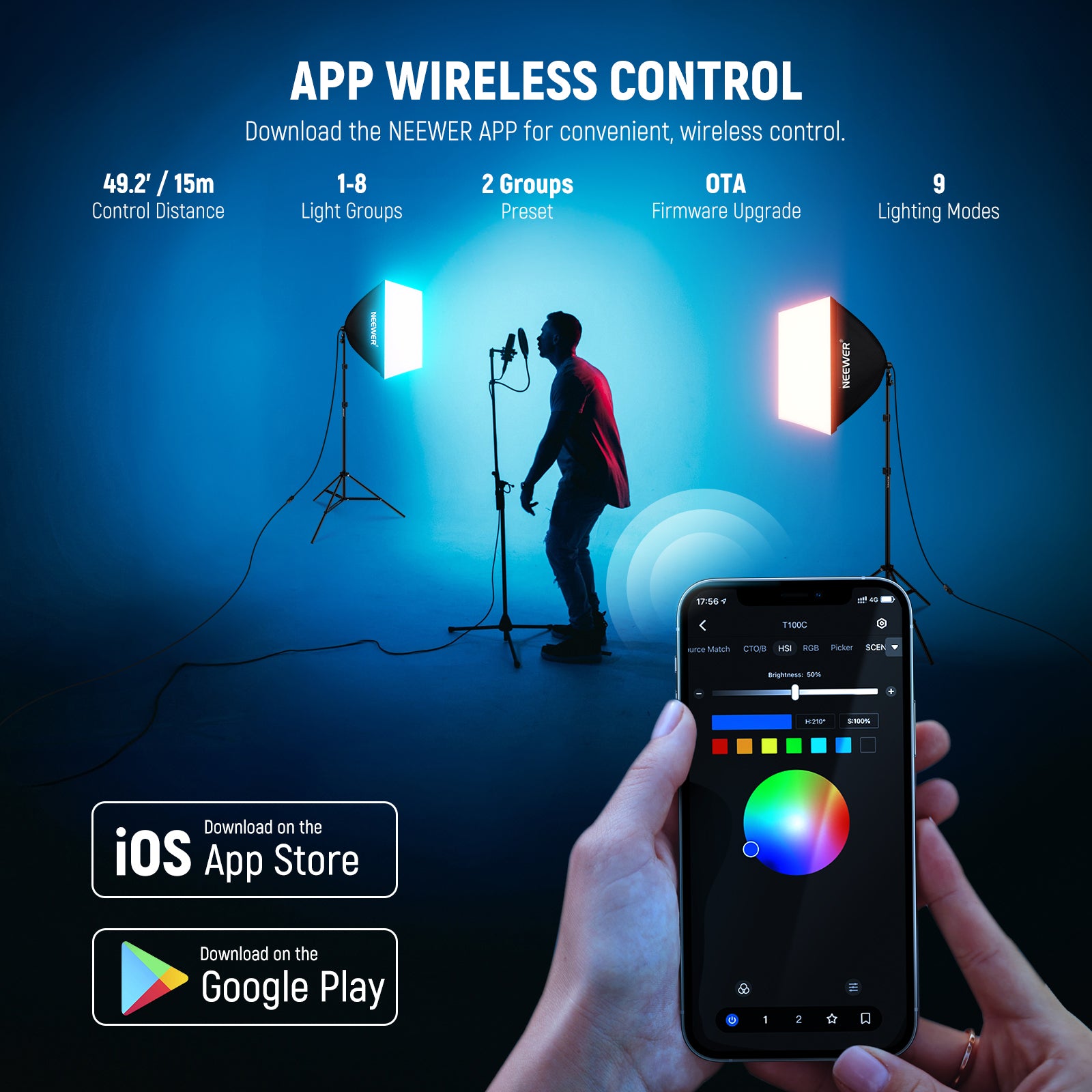 NEEWER NK800 24x24/60x60cm RGB LED Softbox Lighting Kit with App Control - Professional Photography, YouTube Videos & Live Streaming Studio Lighting