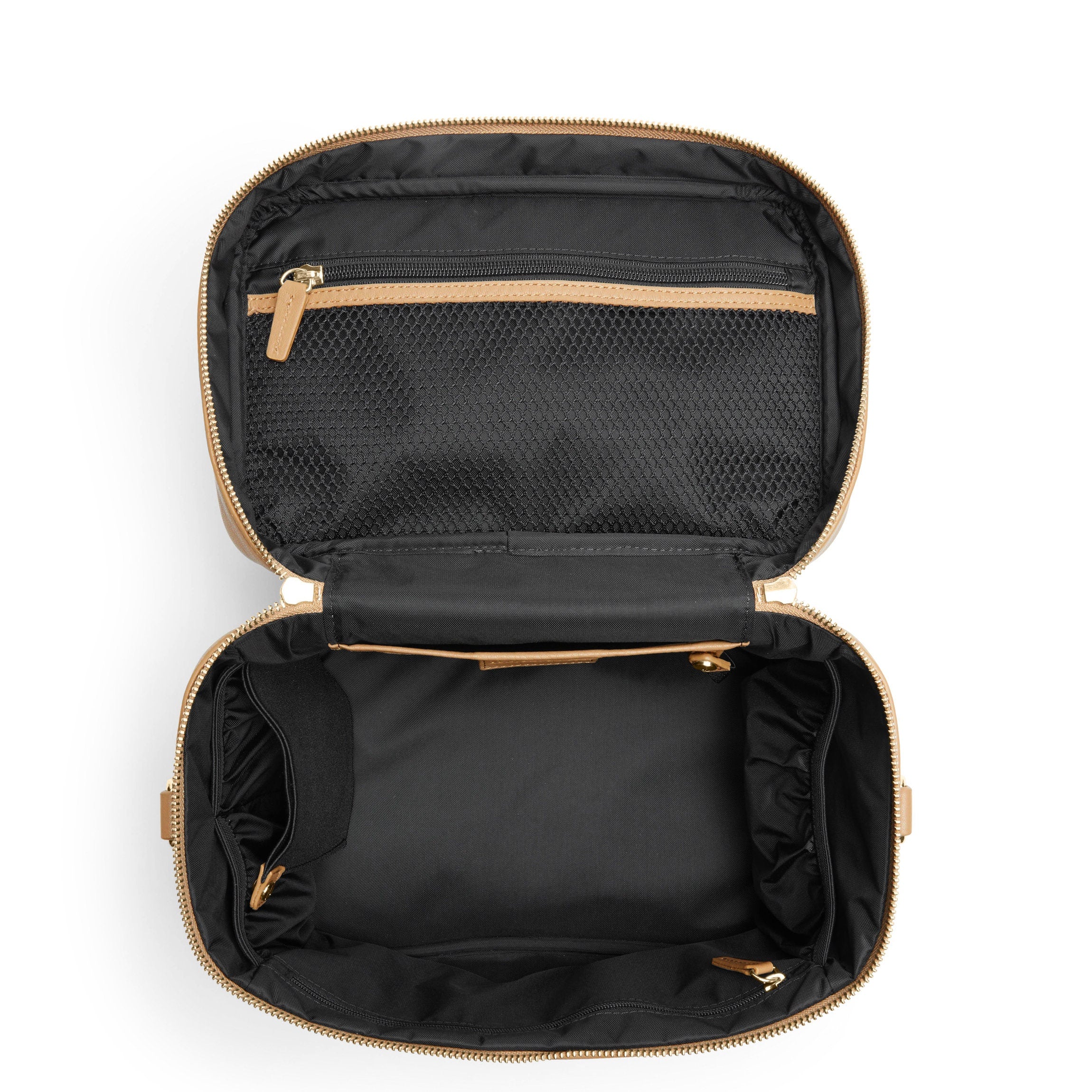 XL Professional Makeup Train Case with Wheels - Portable Cosmetic Organizer for Travel, Salon & Home Storage | Durable Camel Color Design