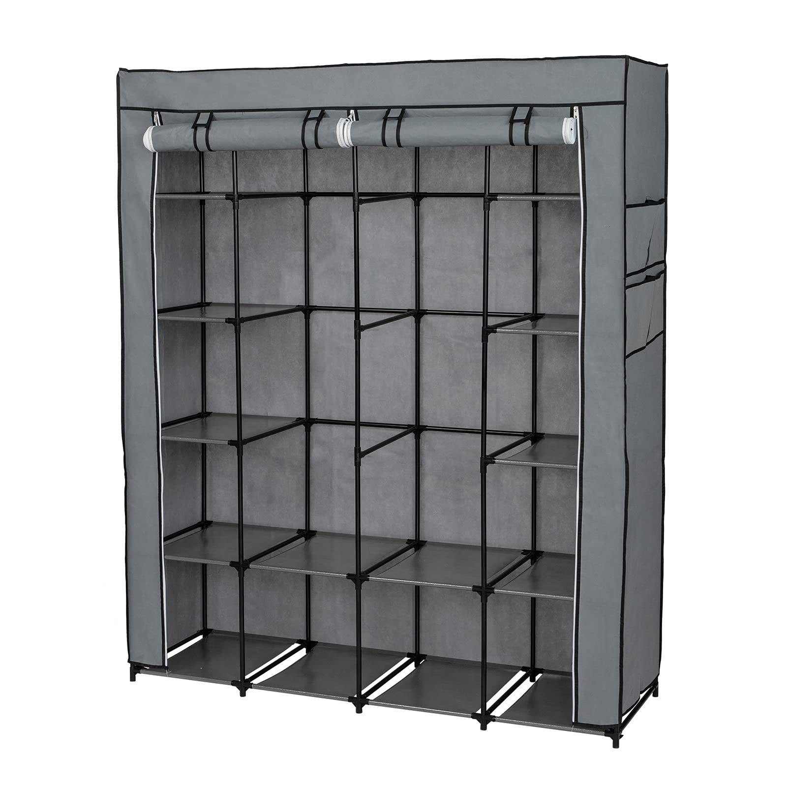 HGPZ Portable Closet Organizer Storage - 14-Shelf Wardrobe with Non-Woven Fabric, Easy Assembly, Space-Saving Grey Closet for Bedroom, Living Room & Entrance | Perfect for Small Spaces, Apartment Organization & Seasonal Clothing Storage