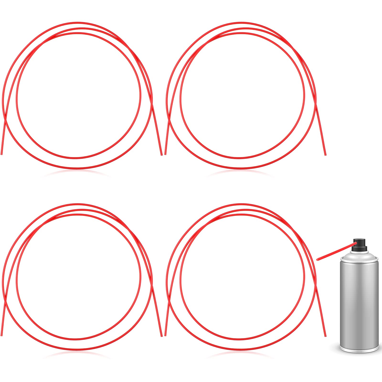 Flexible Spray Can Replacement Straws - 51.1 Inch Red Plastic Extension Nozzle Straws (4 Pack) for Easy Spray Painting, Graffiti, Lubrication & DIY Projects