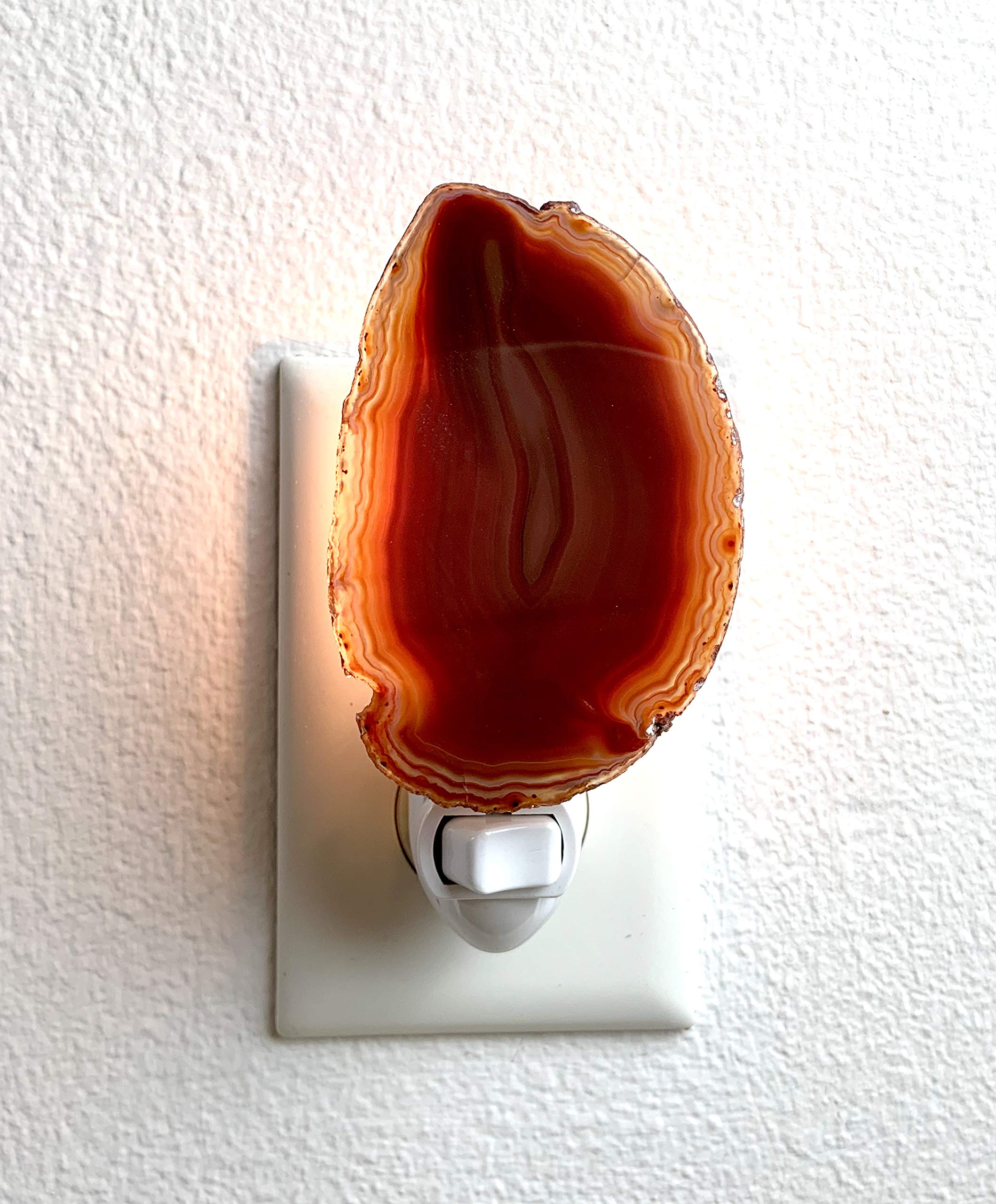 Natural Agate Crystal Night Light - Amber Color, Handcrafted Stone Lamp for Bedroom, Nursery, Meditation Room & Home Decor
