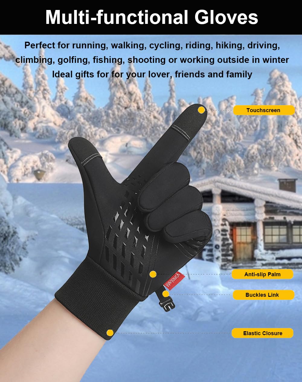 Winter Gloves for Men & Women - Touchscreen Compatible, Waterproof & Windproof for Running, Cycling, Driving - Cold Weather Hand Protection for Outdoor Activities & Daily Commute