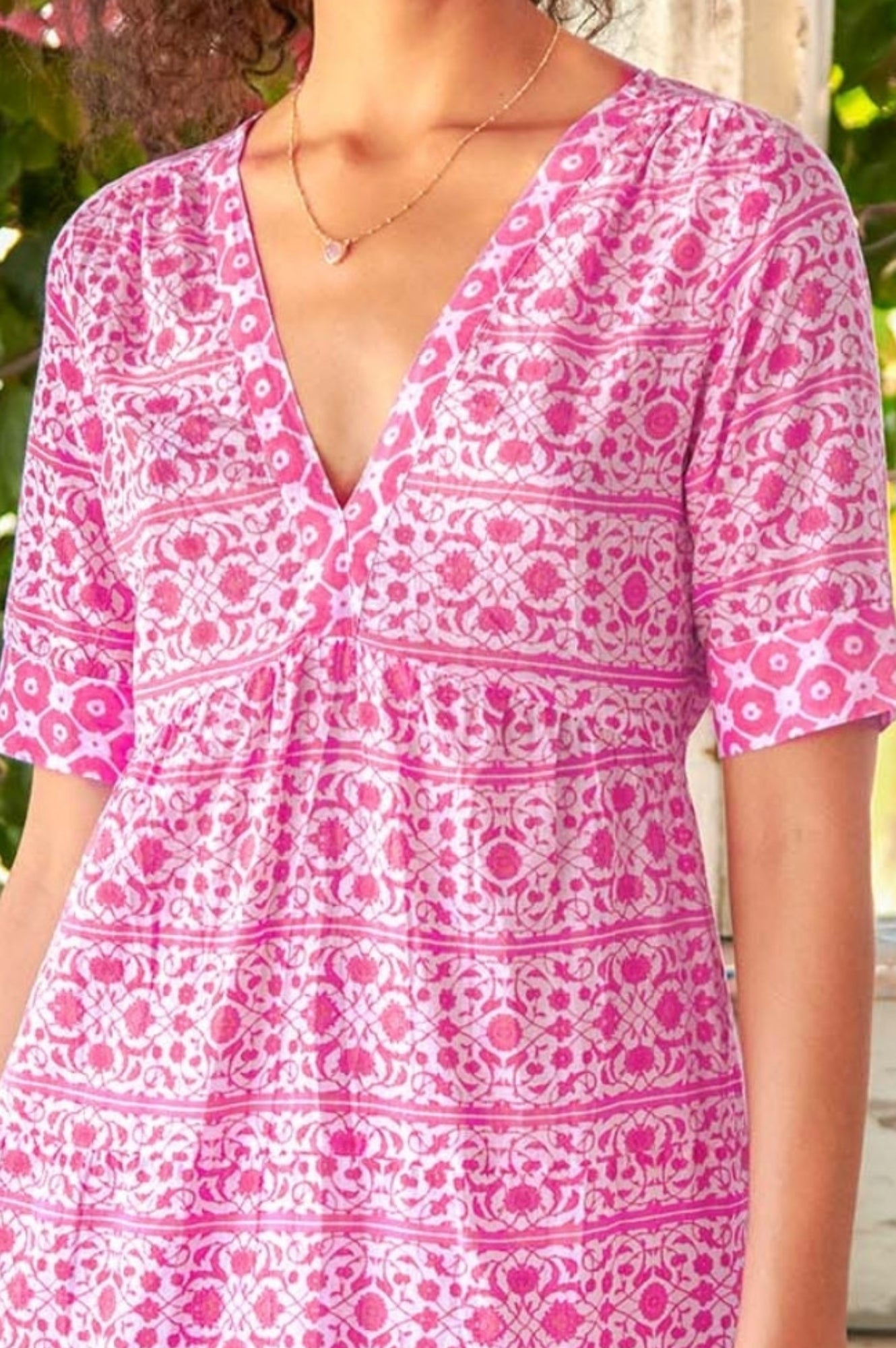 Santorini Kaftan Dress for Women - Flowy White and Pink Beach Cover Up | Perfect for Vacation, Pool Party & Summer Outfits