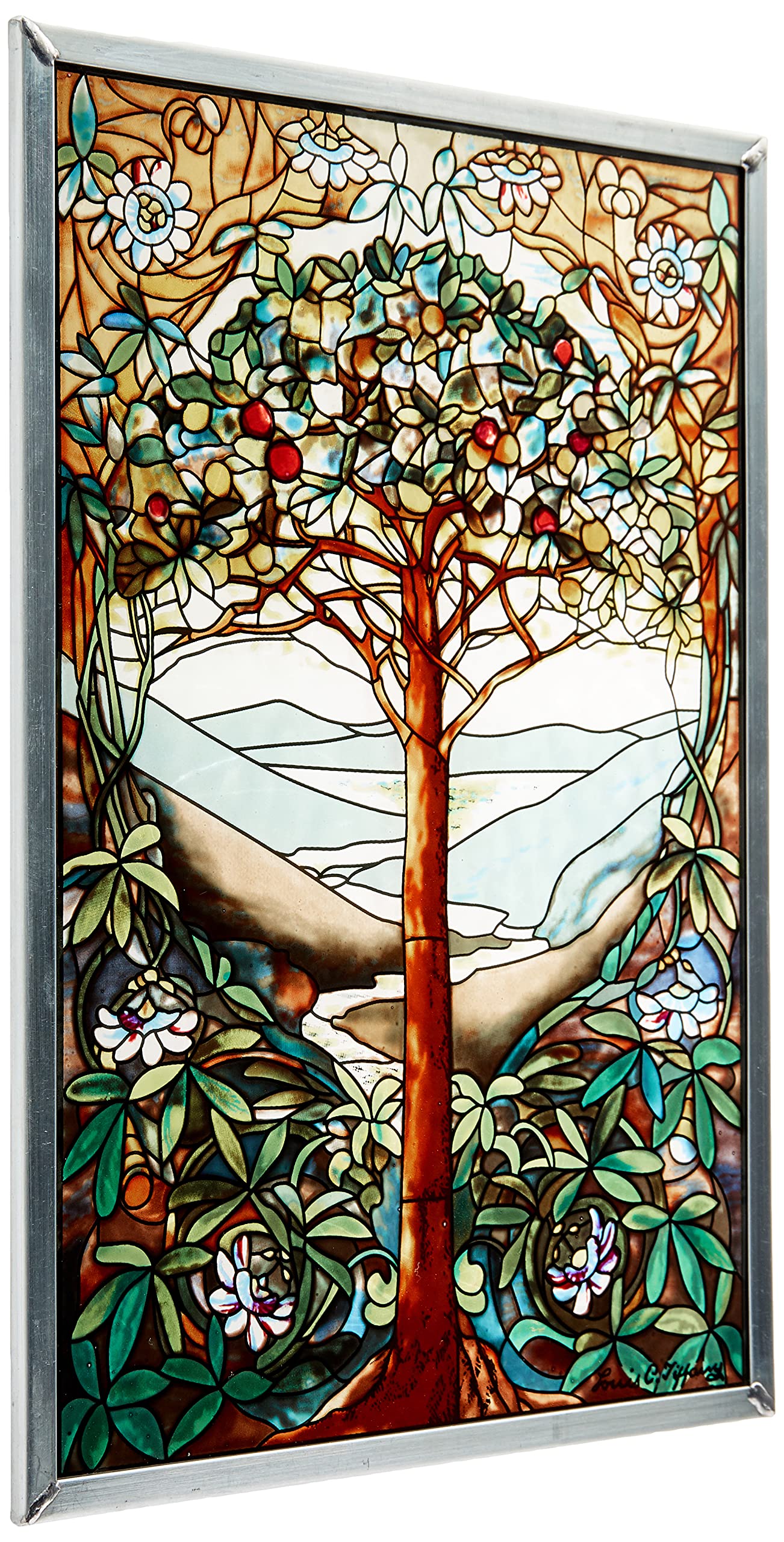 Design Toscano Stained Glass Panel - Tree of Life Art Glass Window Hanging for Living Room Decor - Beautiful Stained Glass Window Treatment for Home, Church & Wedding Decorations