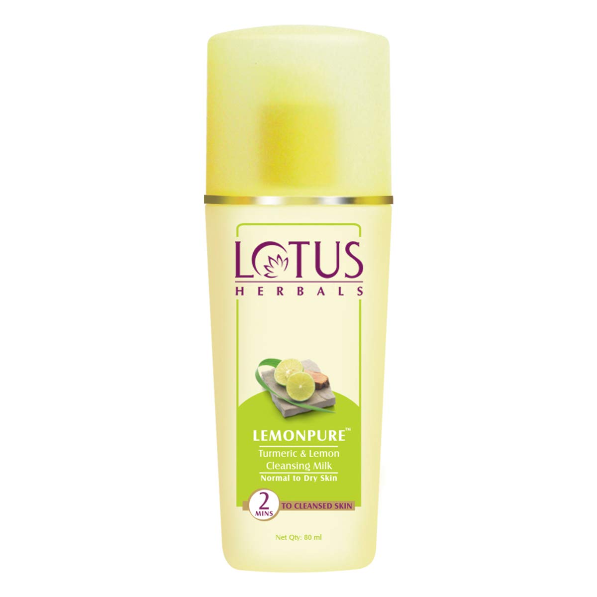 Lotus Herbals Lemonpure Turmeric & Lemon Cleansing Milk 80ml - Brightening Face Wash for Glowing Skin, Acne Treatment & Daily Skincare Routine