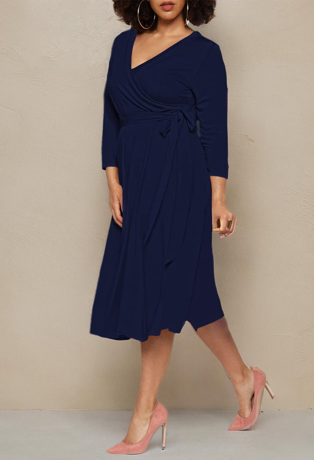 Pink Queen Women's Plus Size Floral Wrap Dress - 3/4 Sleeve Boho Casual Party Dress for Women | Perfect for Summer Outings, Beach Vacations & Special Occasions