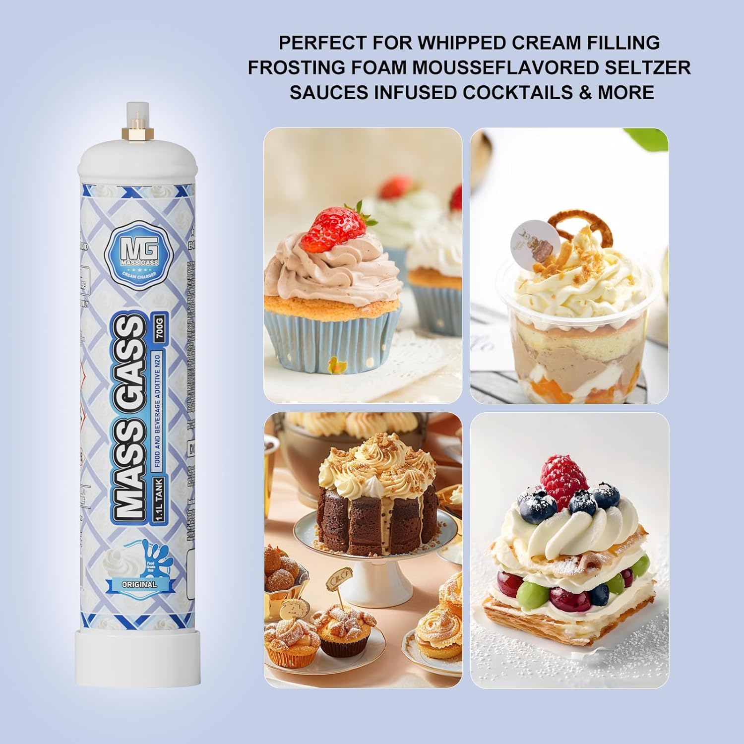 Premium 700g Whipped Cream Charger - 12 Pack (1.1L Each) | Food Grade N2O Cartridges for Cream Dispensers | Perfect for Desserts, Coffee Toppings & Baking