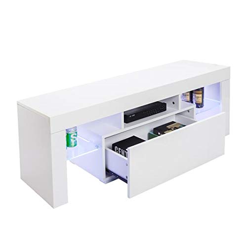 Modern TV Stand with LED Lights - Wooden Media Console with Storage Drawers & Shelves - Entertainment Center for Living Room, Bedroom - White - Perfect for Home Theater & Gaming Setups