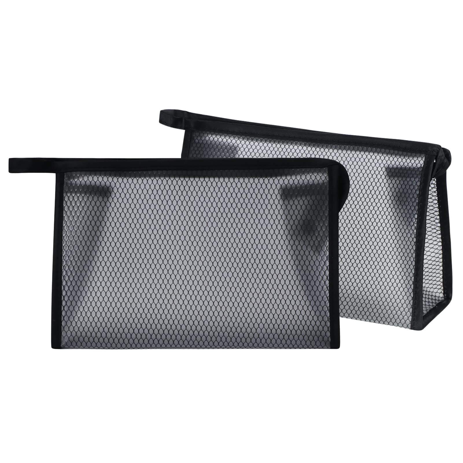 Unaone Clear Travel Toiletry Bag - Waterproof Cosmetic Organizer for Women & Men - Lightweight Zippered Pouch for Makeup, Toiletries & Essentials (2 Pack, Black) - Perfect for Air Travel, Gym, Camping & Weekend Getaways