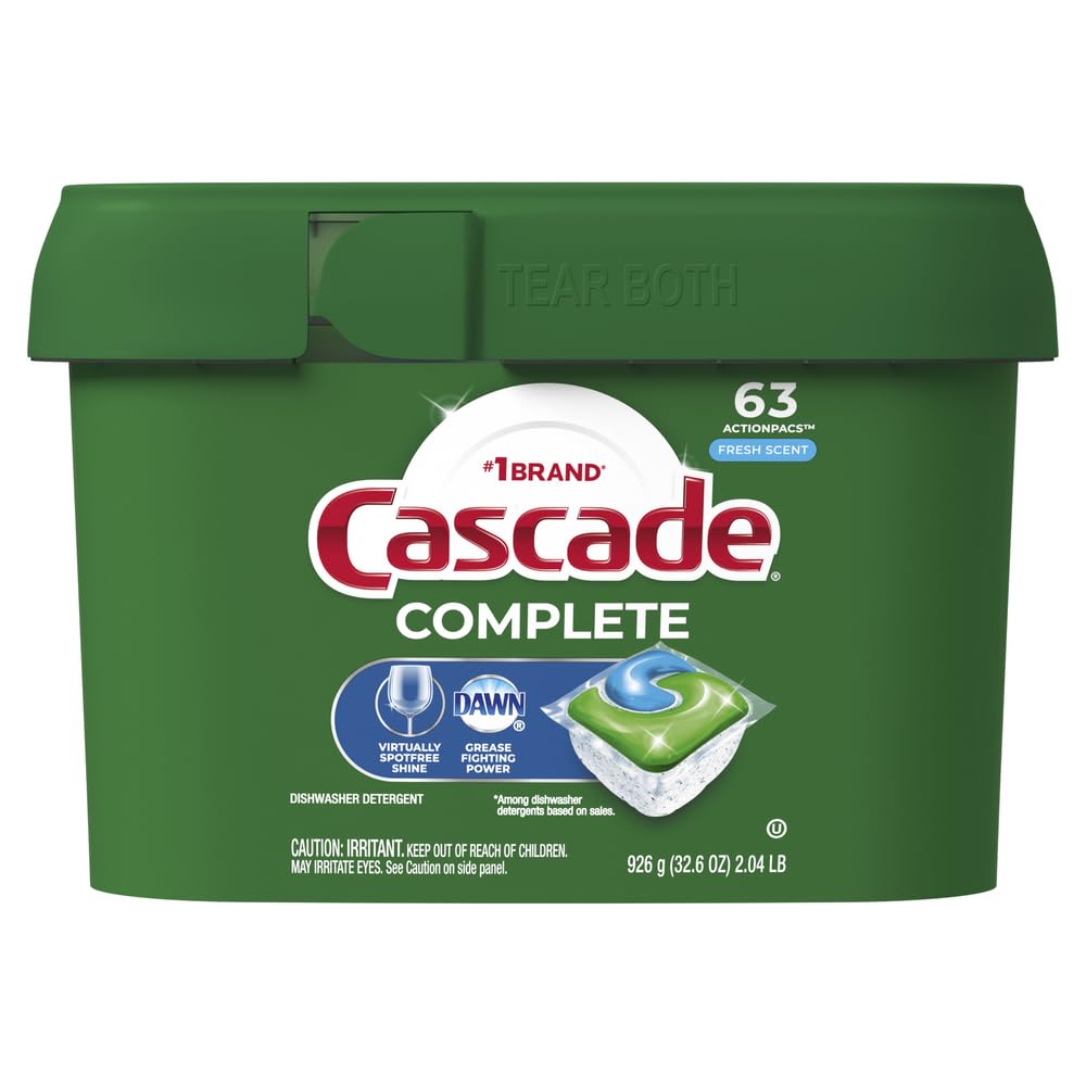 Cascade Complete Dishwasher Pods - Fresh Scent ActionPacs Dishwasher Detergent (63 Count) | Powerful Cleaning for Dishes, Glasses & Silverware | Perfect for Daily Use & Large Families