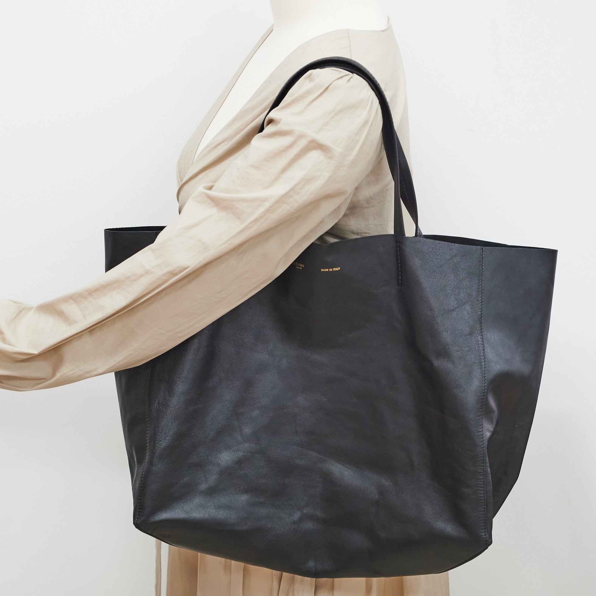 Celine Black Leather Tote Bag for Women - Stylish & Spacious Handbag for Work, Travel & Everyday Use
