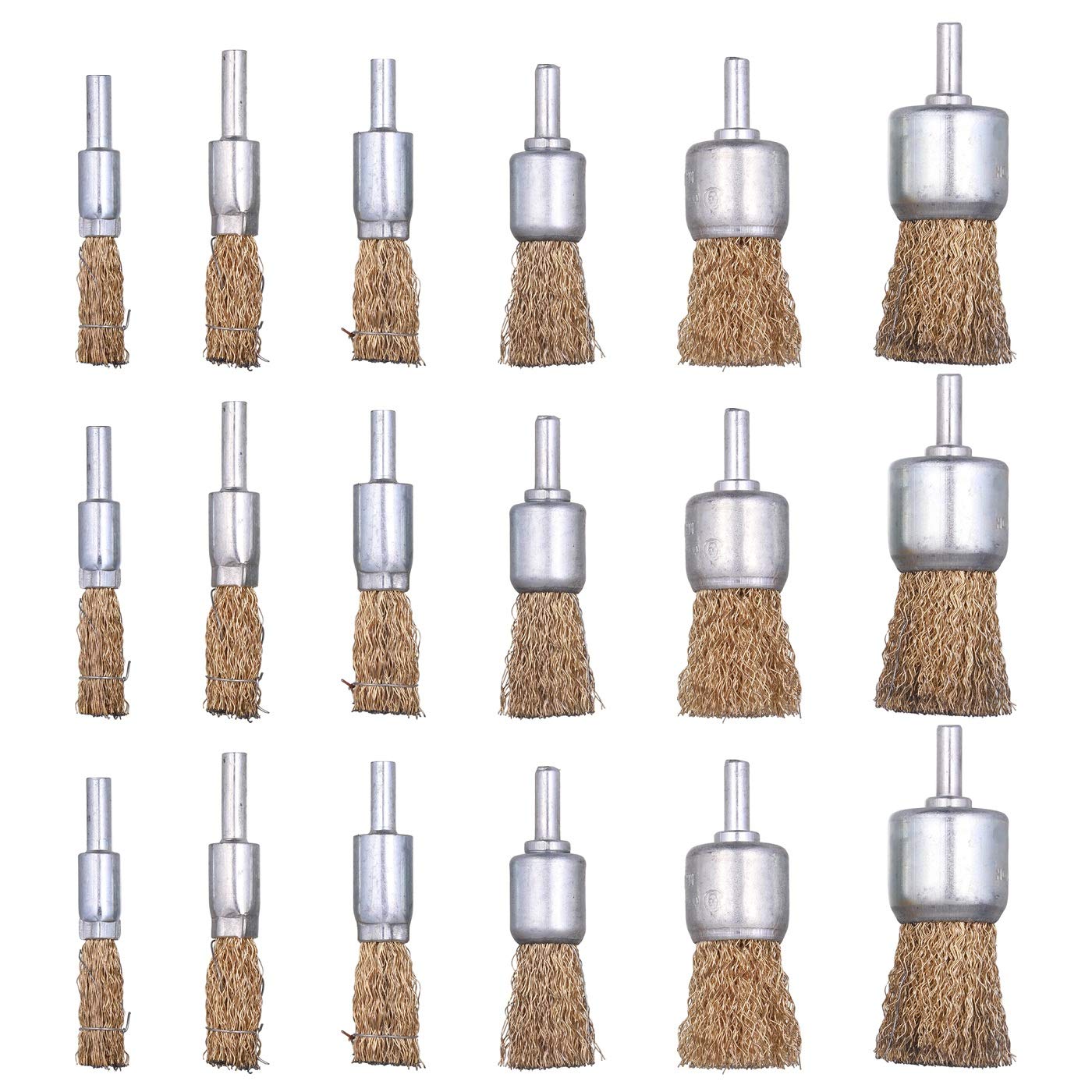 18 Pack Brass Wire End Brush Set for Drill - 6 Sizes (0.012