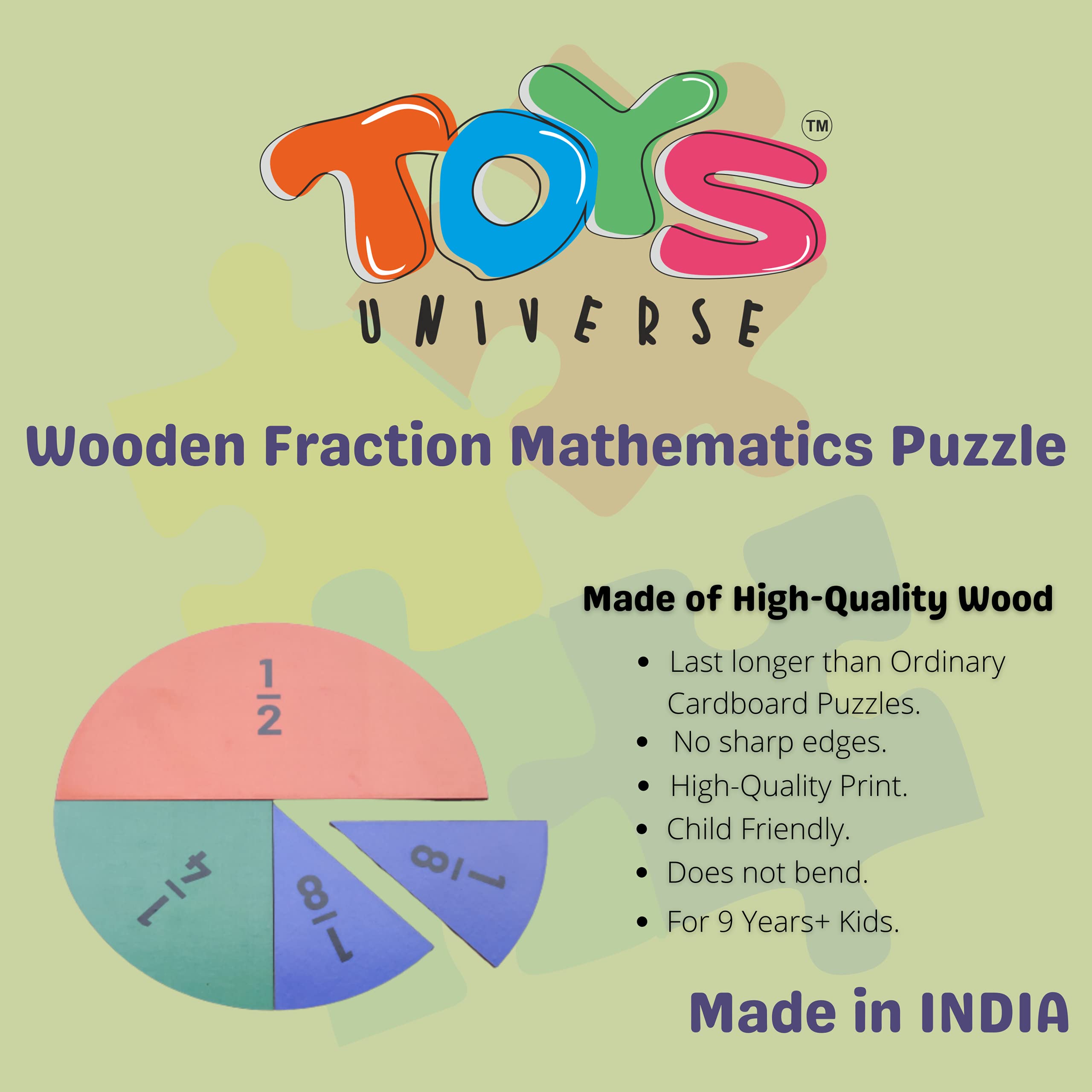 Wooden Fractions Math Puzzle for Kids - Educational Learning Toy with 14 Pieces, 3 Fraction Coins & Card - Montessori Classroom & Homeschool STEM Activity