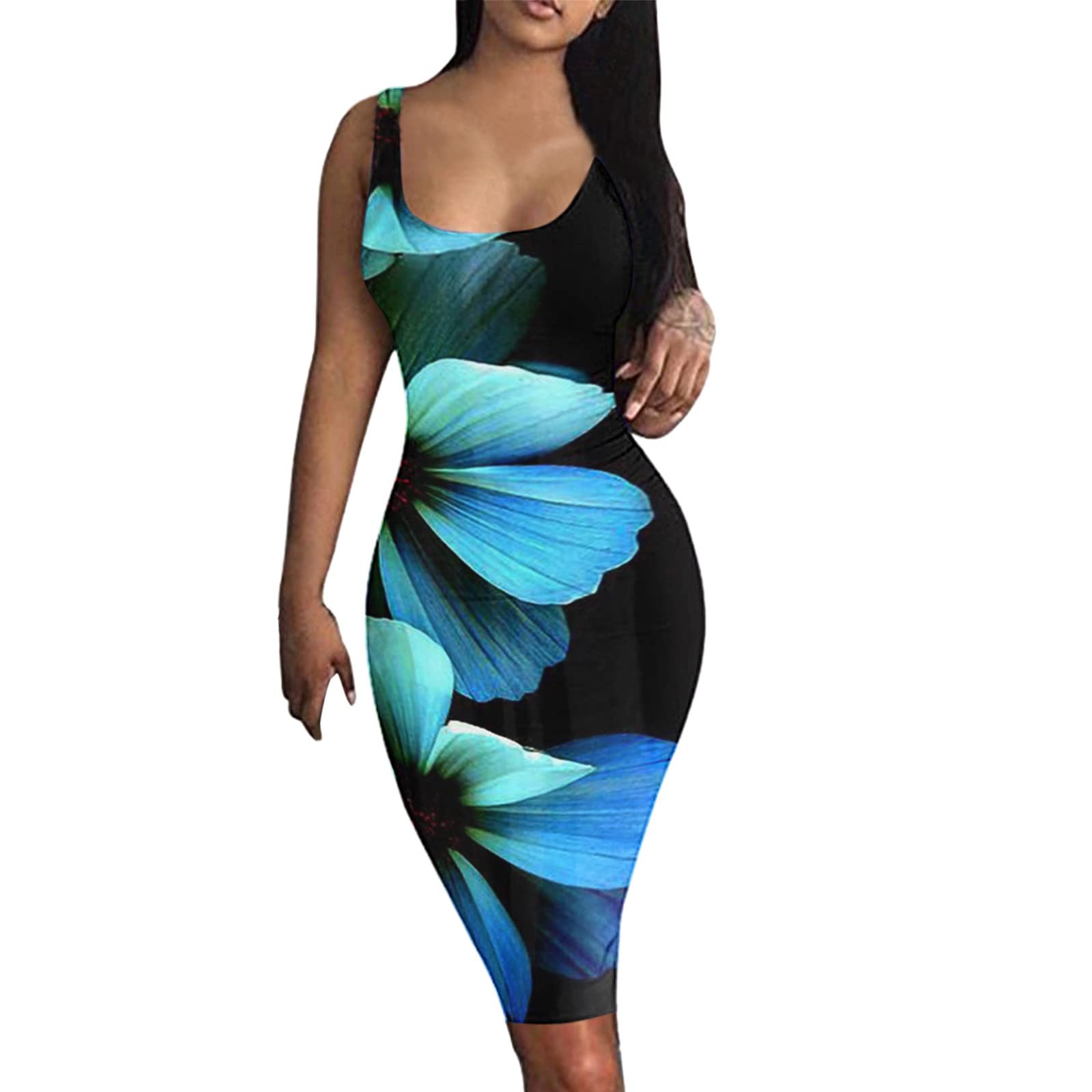 Women's Boho Floral Sundress - Sleeveless Spaghetti Strap Summer Beach Dress with Pockets | Perfect for Vacations, Pool Parties & Casual Outings