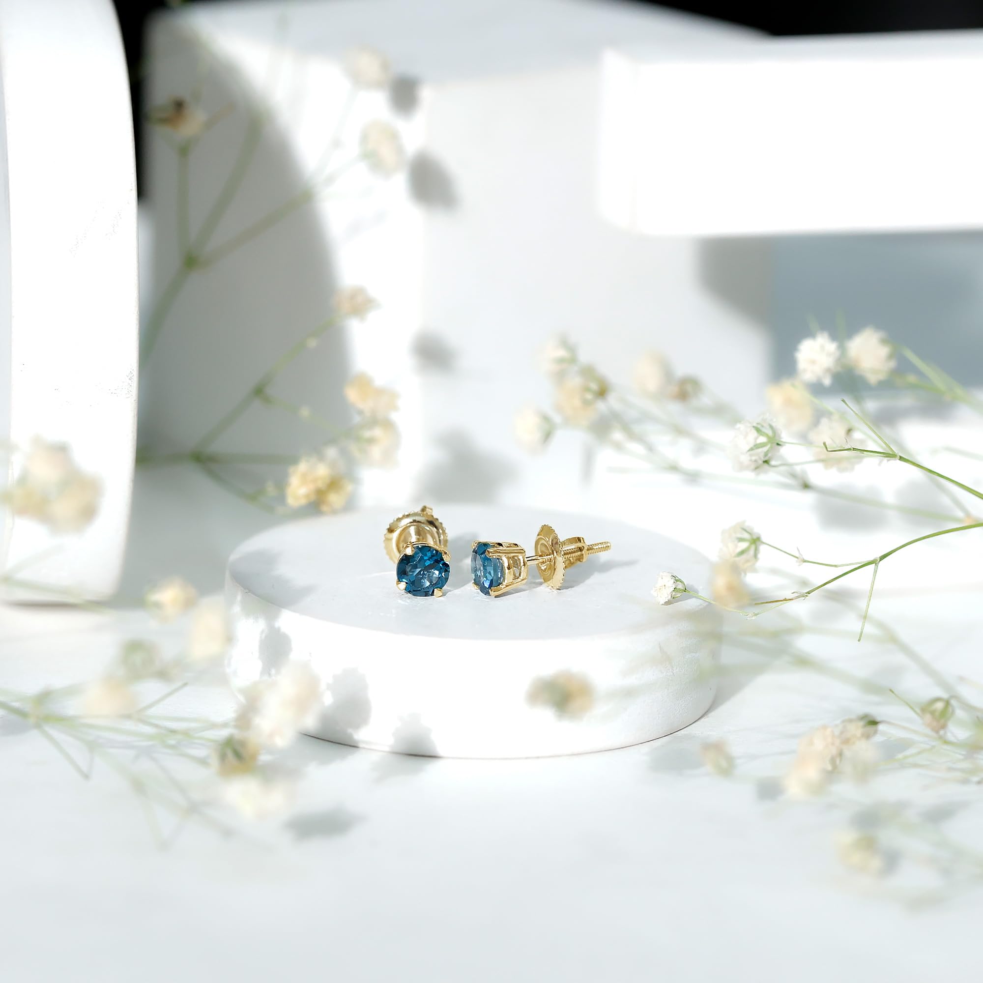 London Blue Topaz Solitaire Screw Back Stud Earrings - December Birthstone Jewelry, Elegant Gift for Women, Perfect for Birthday, Anniversary & Special Occasions