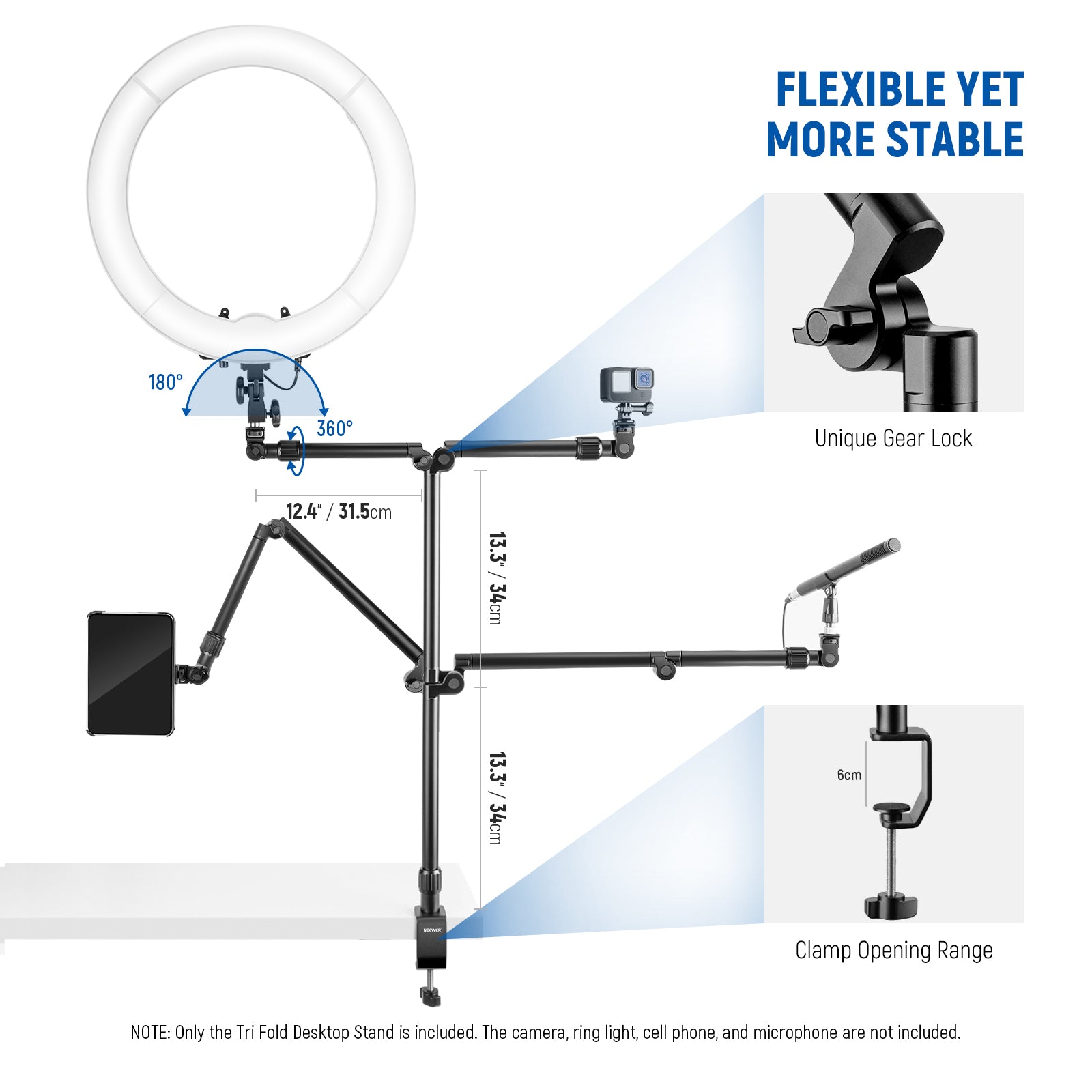 NEEWER ST3A Flexible Overhead Camera Mount Desk Stand for DSLR Cameras - Adjustable Boom Arm for YouTube, Vlogging, Live Streaming & Photography Studio Setup