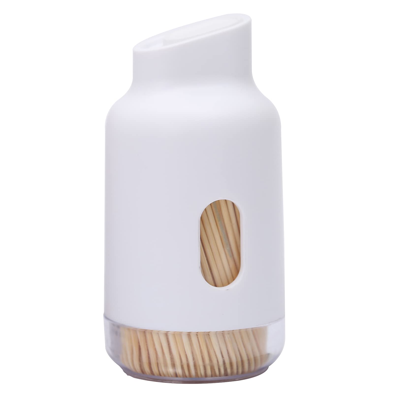 Natural Bamboo Toothpick Holder with 350 Toothpicks - Plastic Dispenser with Slip Cover for Teeth Cleaning - Unique White Home Decor for Kitchen, Dining Table & Bathroom Organization