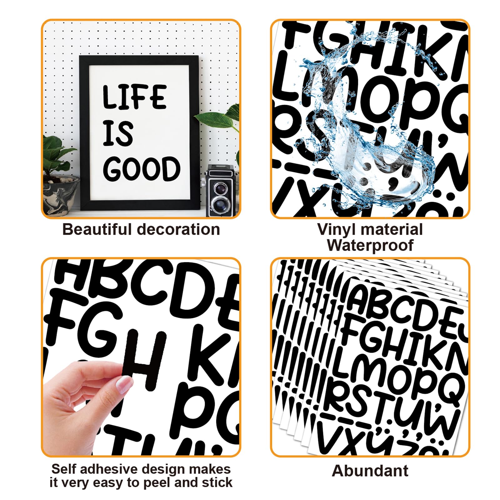 Bemeol 912-Piece Alphabet Letter Stickers - 24 Self-Adhesive Sheets, 2 Inch Black Letters for Bulletin Boards, Classroom Decor, Mailbox Labels & DIY Home Decoration - Perfect for Teachers, Students & Craft Projects