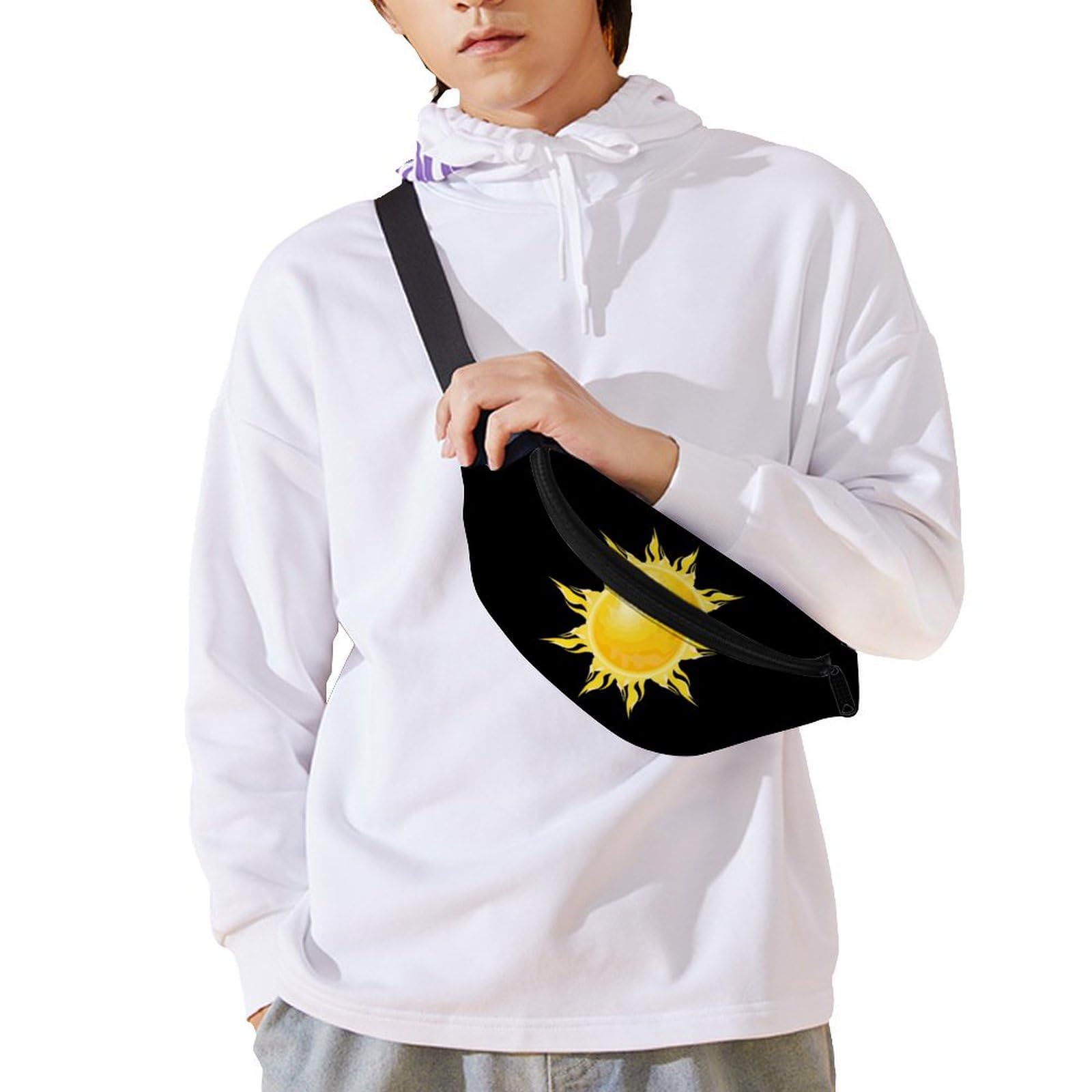 Cartoon Sun Waist Bag with Adjustable Strap - Crossbody Fanny Pack for Women & Men - Perfect for Running, Hiking, Travel & Outdoor Activities