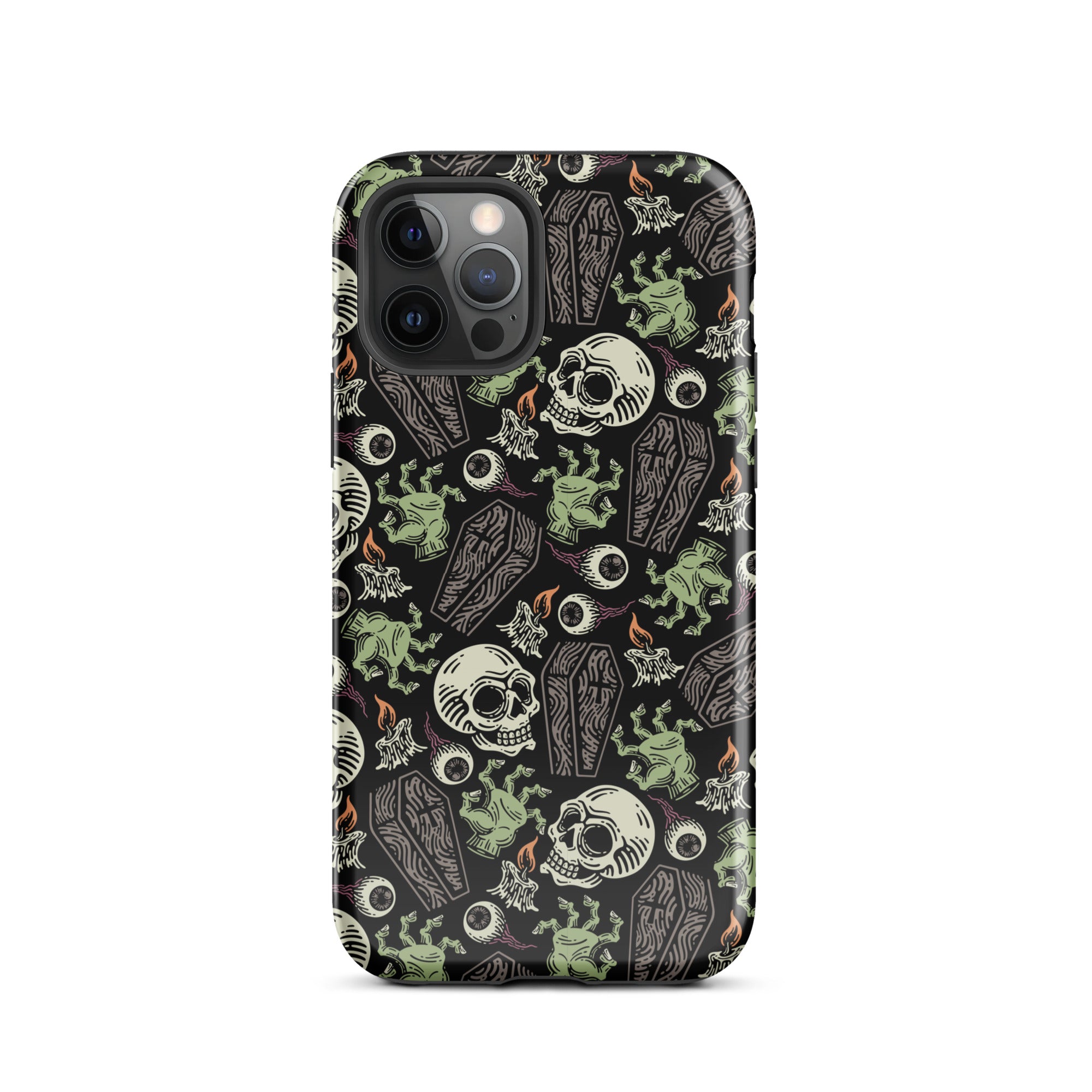 Premium Skeleton Horror iPhone Case - Durable Shockproof Protection for iPhone 12/13/14/15 Pro Max - Gothic Halloween Aesthetic Phone Cover for Parties & Cosplay