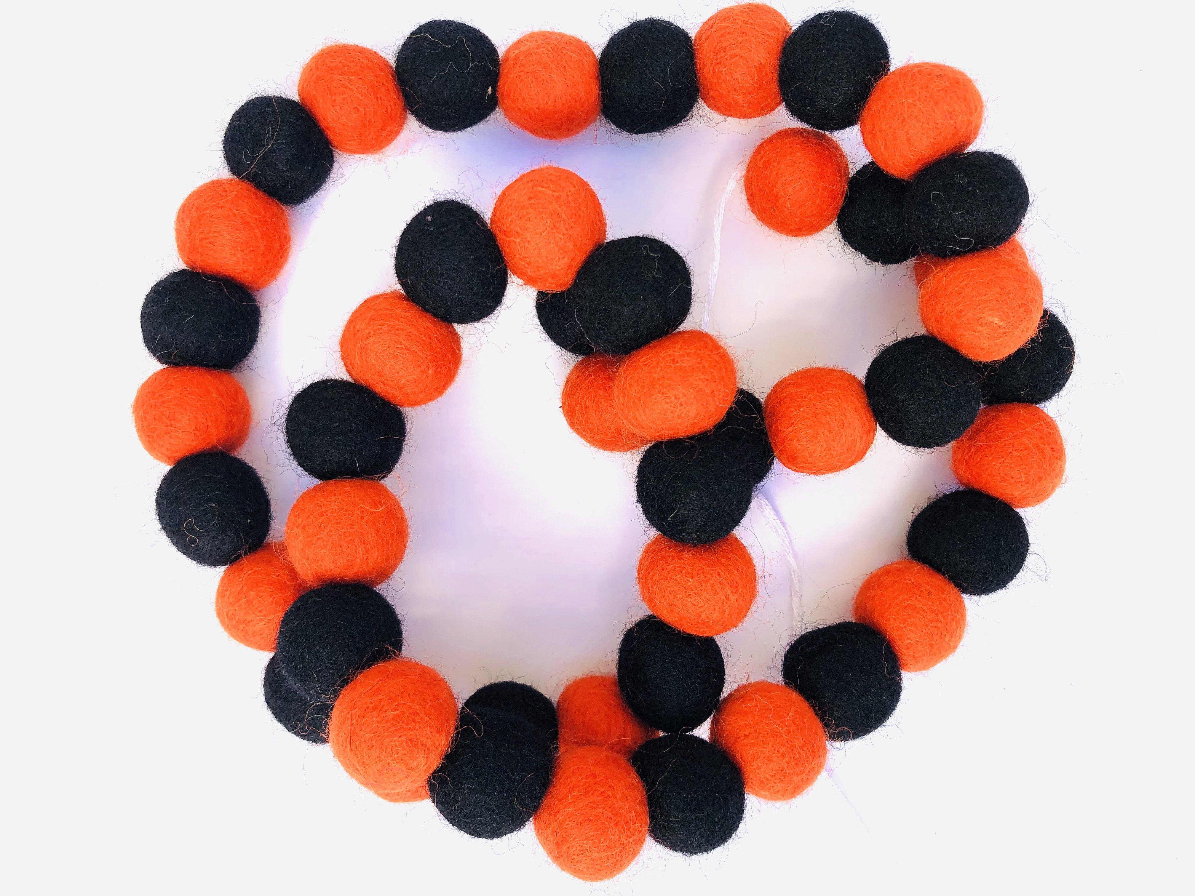 Black & Orange Pumpkin Garland Fall Decor - Halloween Thanksgiving Autumn Party Home Decoration for Fireplace Mantel, Front Door, Table Centerpiece