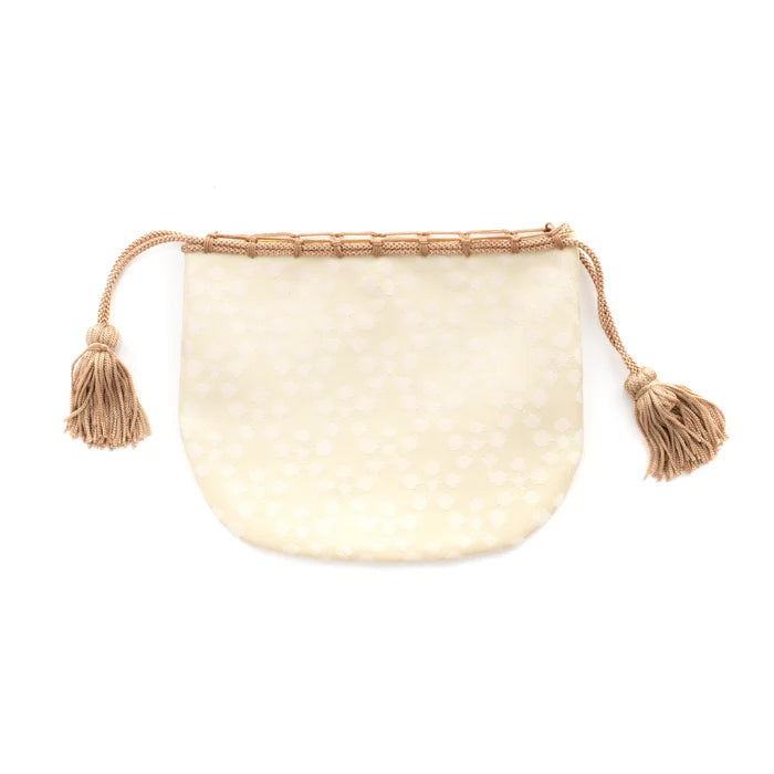 Authentic Nishijin Ori Small Drawstring Bag - Plum Blossom & White - Handmade Kyoto Japanese Traditional Craft Purse for Coins, Jewelry & Gift Giving
