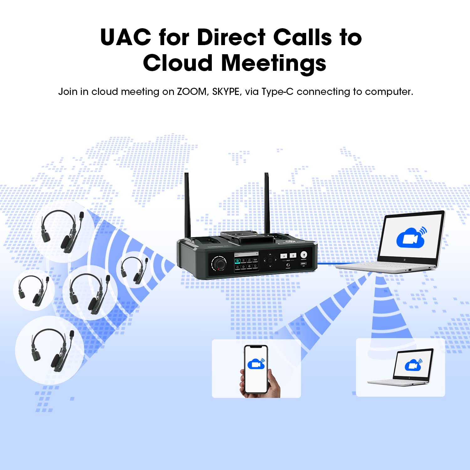 Hollyland Solidcom C1 Wireless Headset Intercom System - 9-Person Full-Duplex Communication, 1.9GHz Frequency, Base Station & 9 Headsets, AB Grouping, Cloud Meeting, Expandable Connection - Perfect for Team Communication, Events, Conferences, and Business Meetings