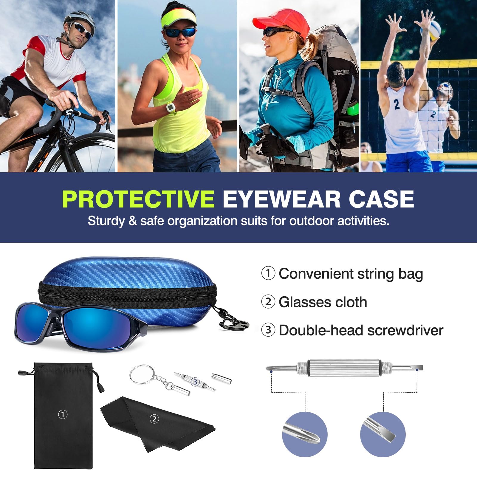 MoKo Semi Hard Shell Sunglasses Case - Protective Eyeglass Holder with Metal Hook for Men & Women | Travel, Outdoor, Daily Use Accessories