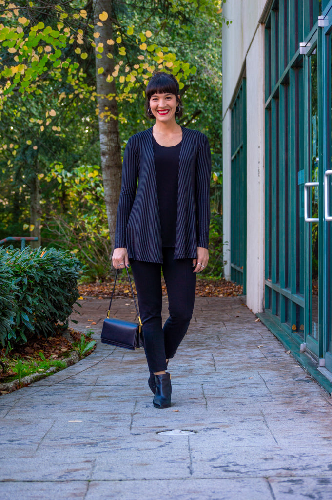 Chopra Jacket - Black & Grey Stripe Bamboo Fabric | Eco-Friendly Lightweight Outerwear for Men & Women | Perfect for Yoga, Travel & Casual Wear
